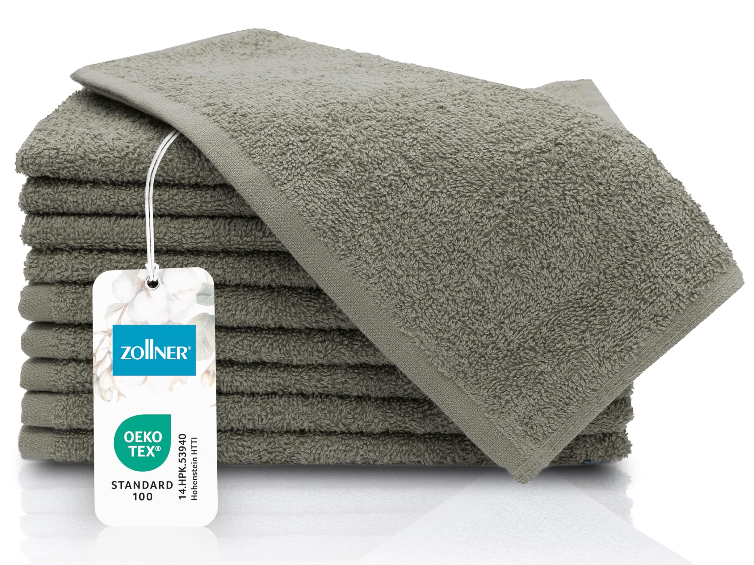 ZOLLNER 10er Set Gästehandtücher - kleine und Flauschige Handtücher in 30x50 cm - waschbar bis 60°C - Baumwolle - in Taupe - Hotelqualität - Oeko Tex® Zertifiziert