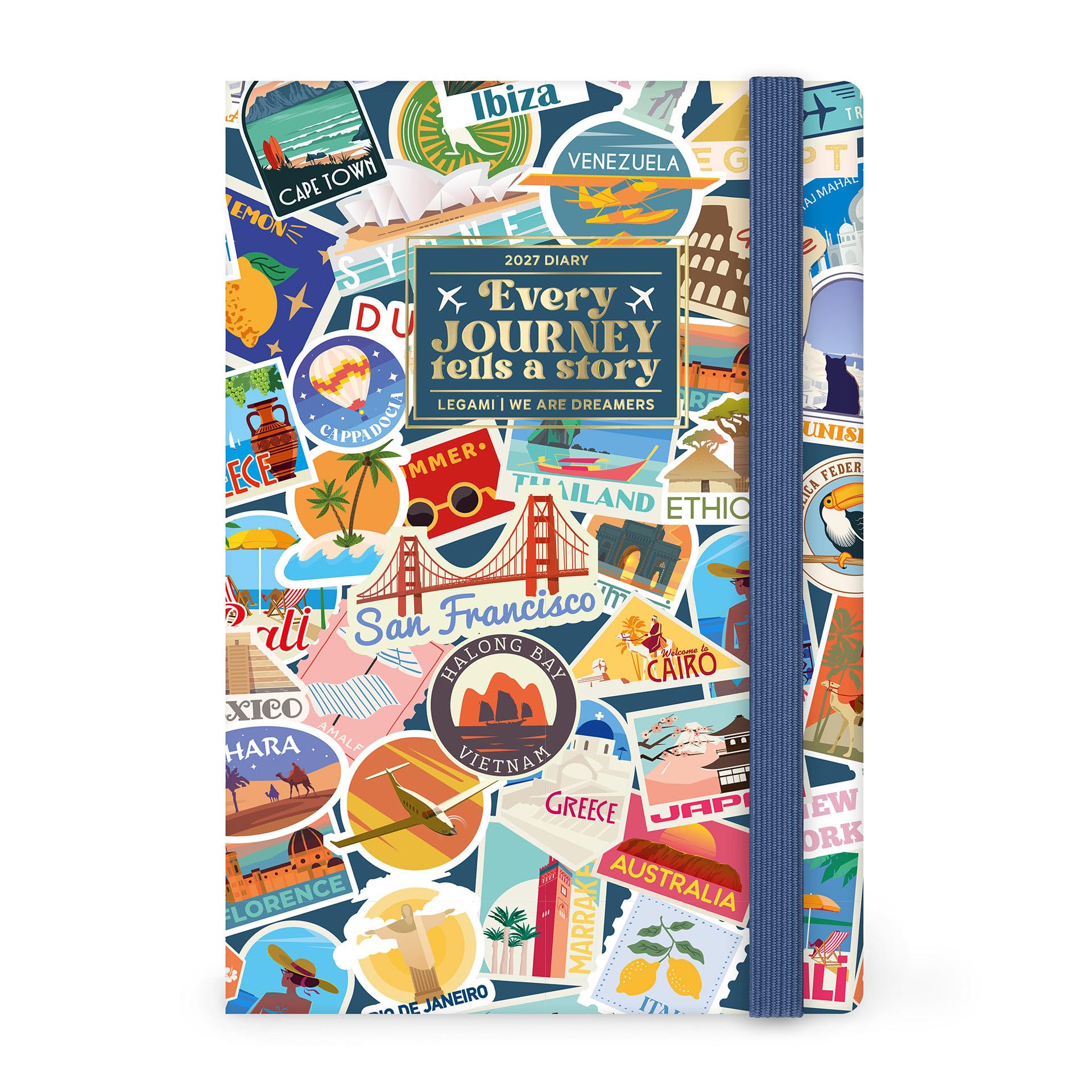Legami - Medium 2027 Weekly Photographic Diary, Travel Stickers, 12 Months, Elastic Closure, Diary from January 2027 to December 2027, in FSC Certified Paper, 12 x 18 cm
