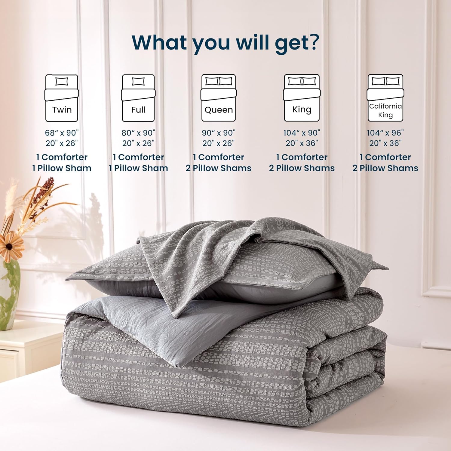SLEEP ZONE Striped Duvet Cover Set Twin Size, 2 Pieces Boho Bedding Set for All Season 1 Durable and Soft Jacquard Duvet Cover with 1 Pillow Sham, 68"x90", Grey Striped