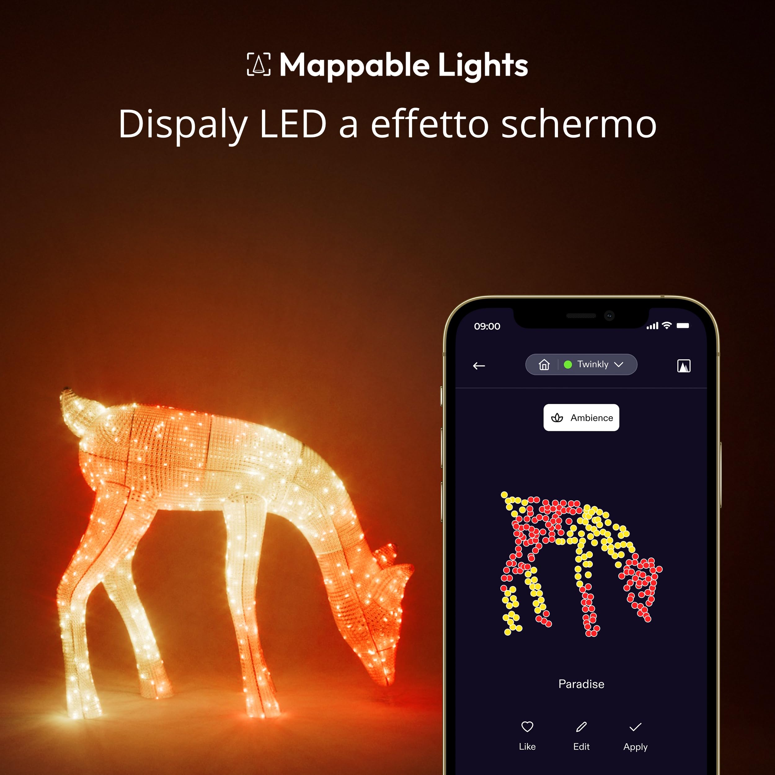 Twinkly Reindeers Doe, Renna Luminosa da Esterno Mappabile a LED, 160 LED RGB + Luce Bianca Calda, Altezza 75cm, Compatibile con Alexa e Google Home, IP44, Luci di Natale da Esterno Controllate da App