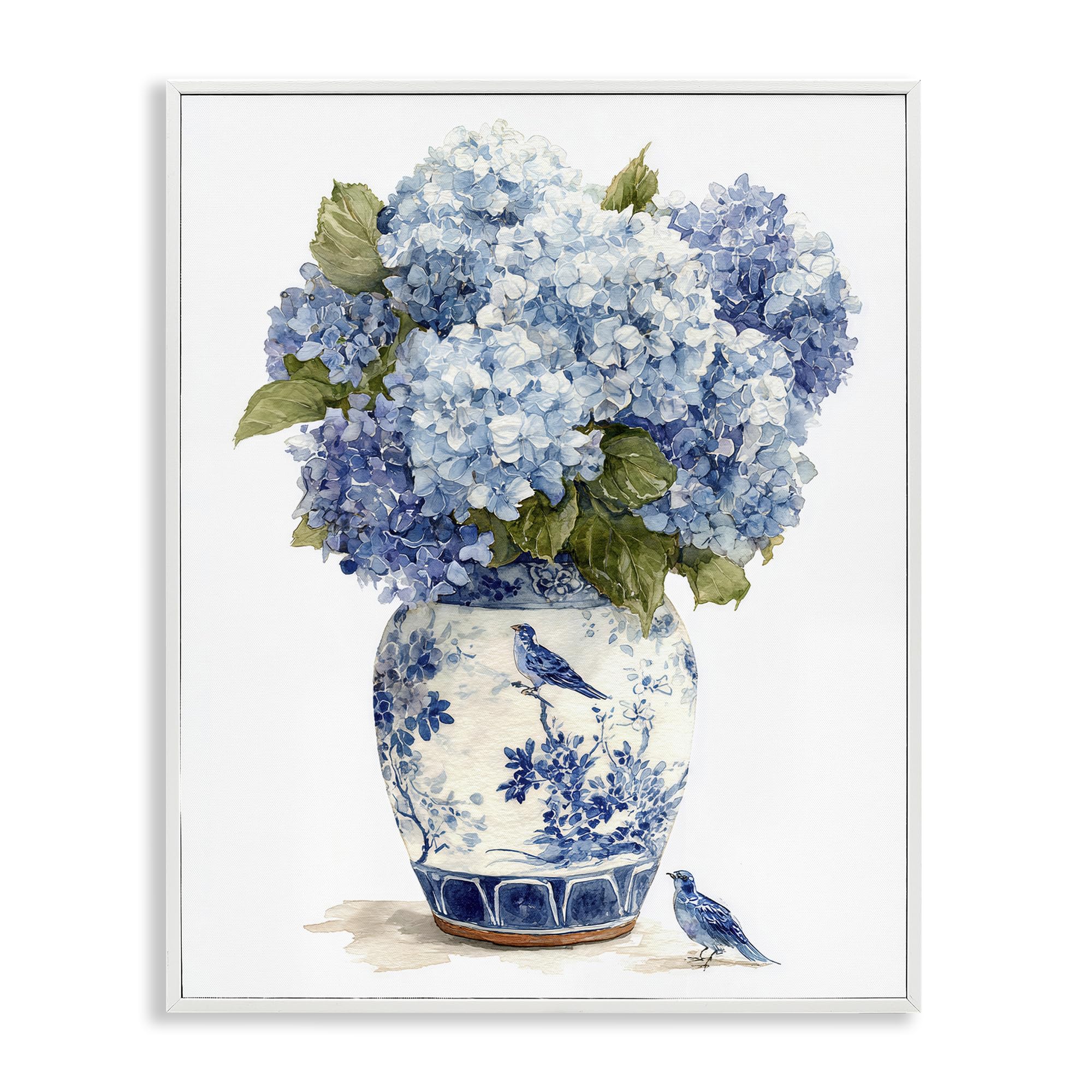 Stupell Industries Coastal White (Textured) 'Blue Bird & Hydrangea Vase'| Framed Giclee Art