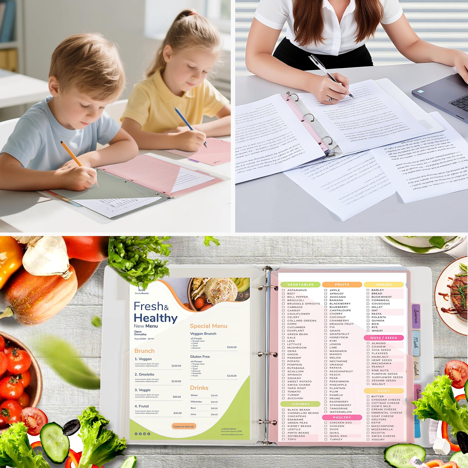 Ringbücher mit 6 Registerkarten für 3-Ringordner, 60 Stück, Register mit einer Tasche, Briefgröße 21,6 x 27,9 cm, Morandi-Farben, 10 Stück