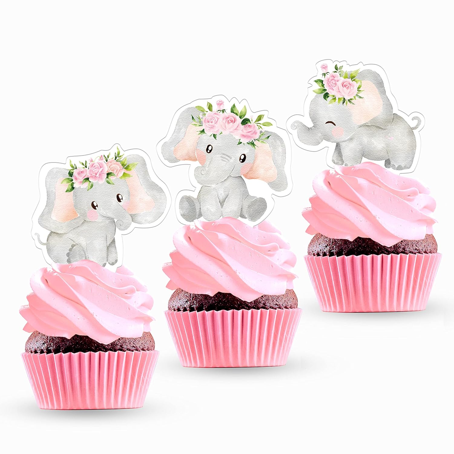 Pink Elephant Cupcake Cake Toppers Girl Elephant Theme Baby Shower Decorations