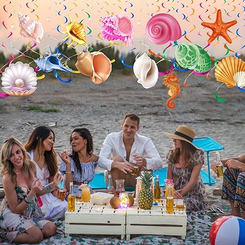 Miniatura 6 de Clabby 30 piezas de remolinos colgantes de peces tropicales bajo el mar, decoración de techo, criaturas de sirena con temática oceánica, suministros
