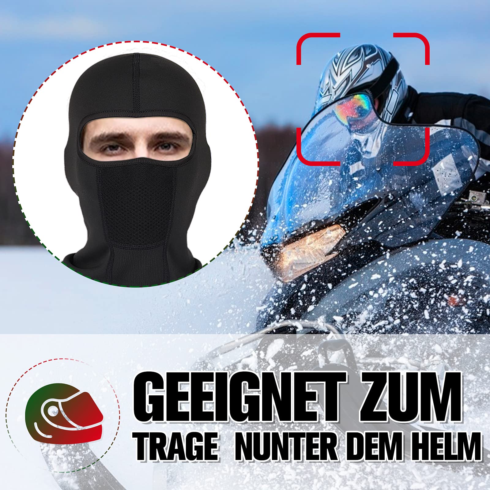 HASAGEI - Passamontagna traspirante per il viso, maschera da sci invernale, adatto per andare in moto, unisex, Nero , taglia unica