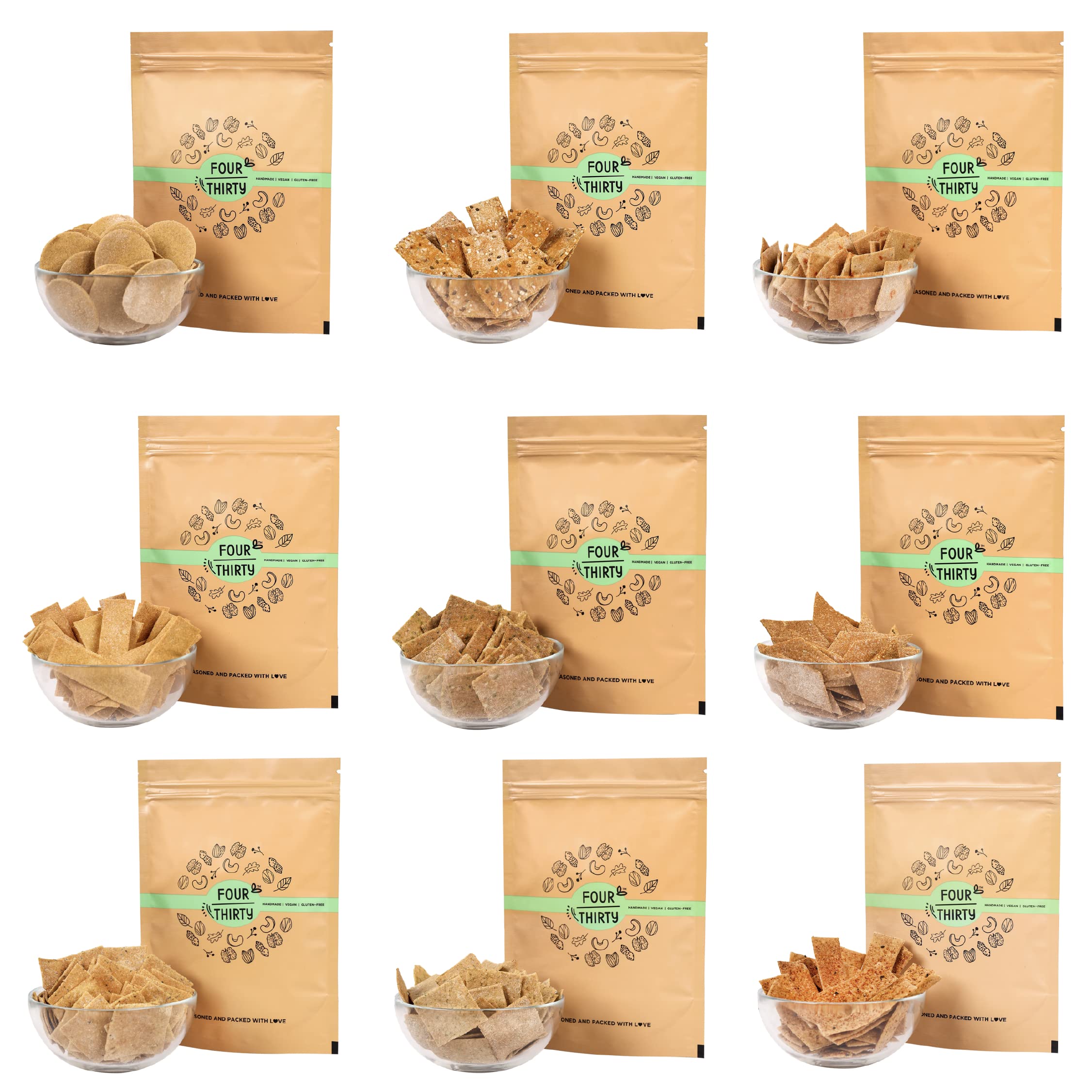 FourThirty Try it all pack - Crackers | Tasty Healthy Snacks | Gluten-Free Snacks | Made With Avocado Oil | Vegan | Sugar-Free | No Preservatives | Pack of 8 | Each Pack 50gms (B0BSFYPR21) Amazon Price History, Amazon Price Tracker