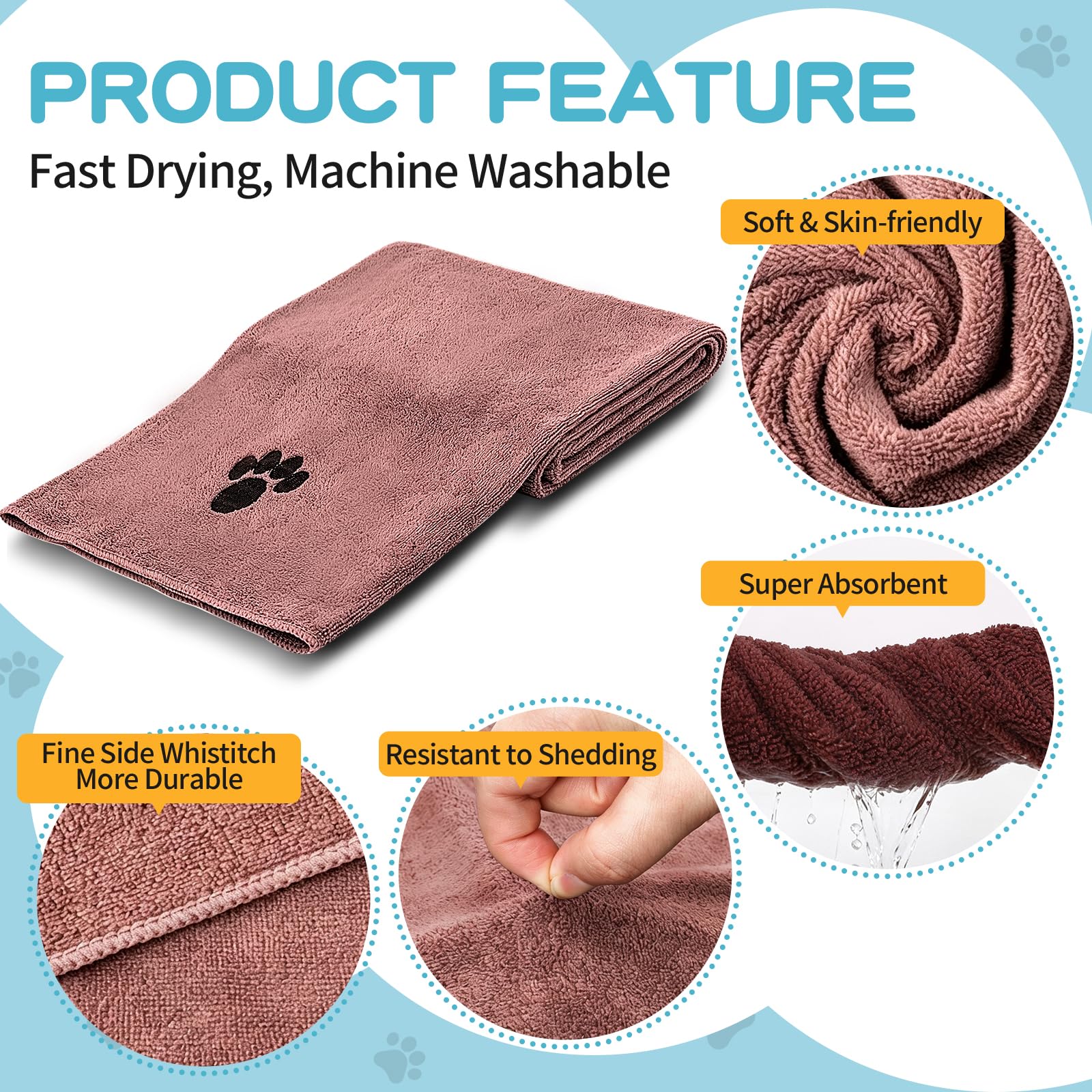 Microfiber Dog Towels 6 Pack, Perfect Shower & Bath Supplies for Dogs view 3