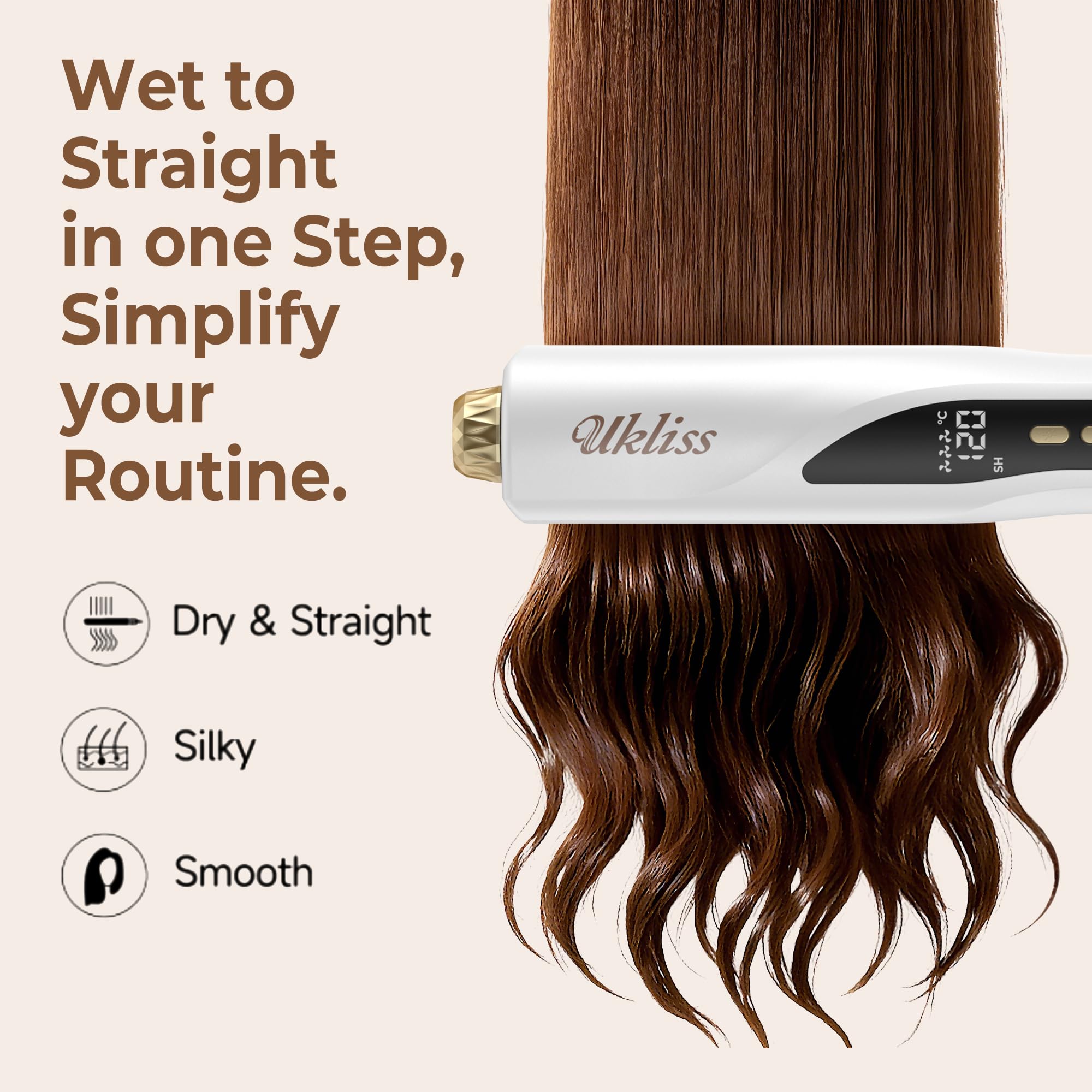 UKLISS Sèche-Cheveux Lisseur 3 en 1, Pro Lisseur à Air Ionique 200 m/min-Plasma Coiffage Mouillé à Sec, pour réduire la casse et apporter plus de brillance, Convient à tous les types de cheveux