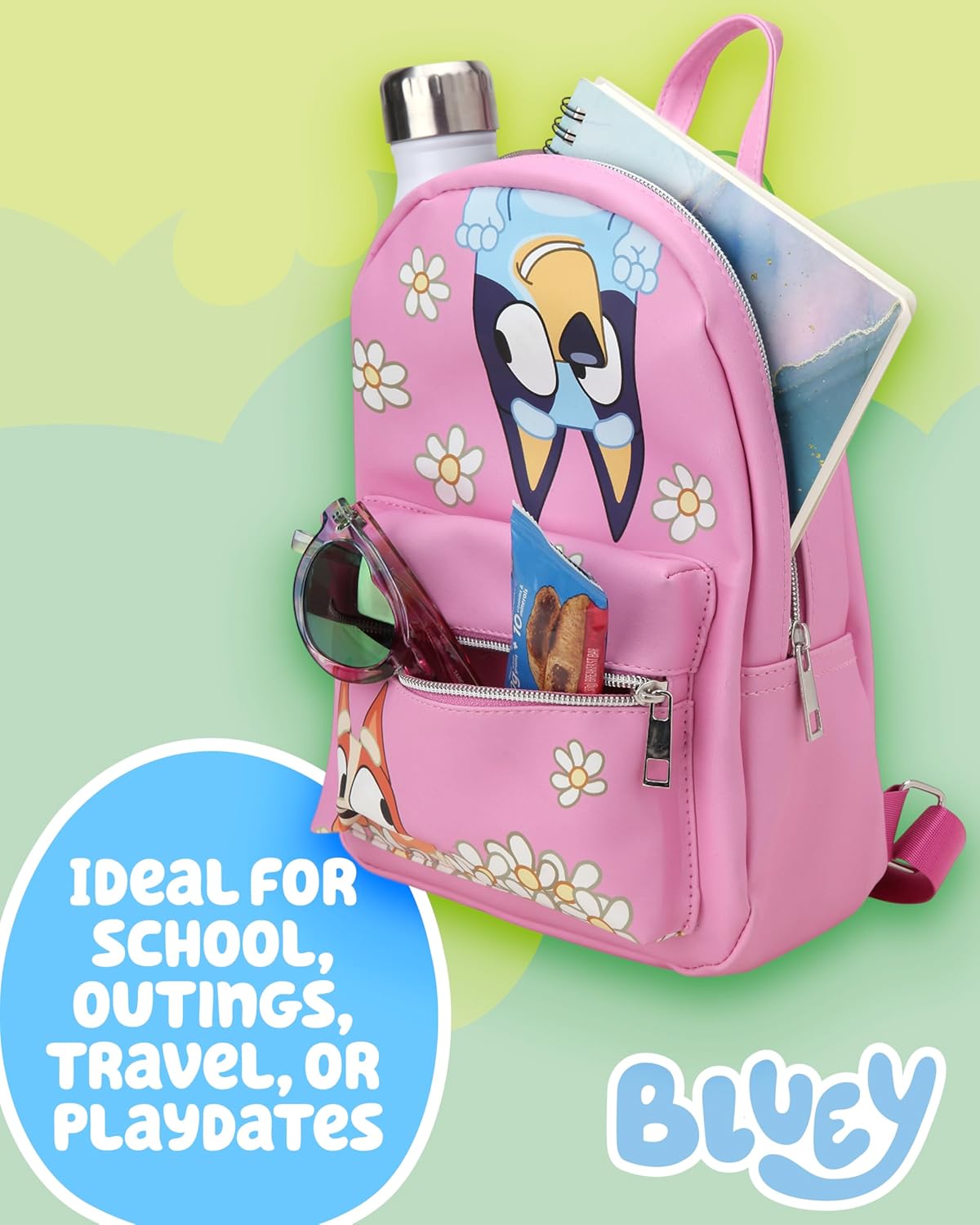 Fast Forward Bluey Girls Mini Backpack - Lightweight Cute Faux Leather Backpack for Girls With Adjustable Straps, Size One Size, Bluey Bingo Pink