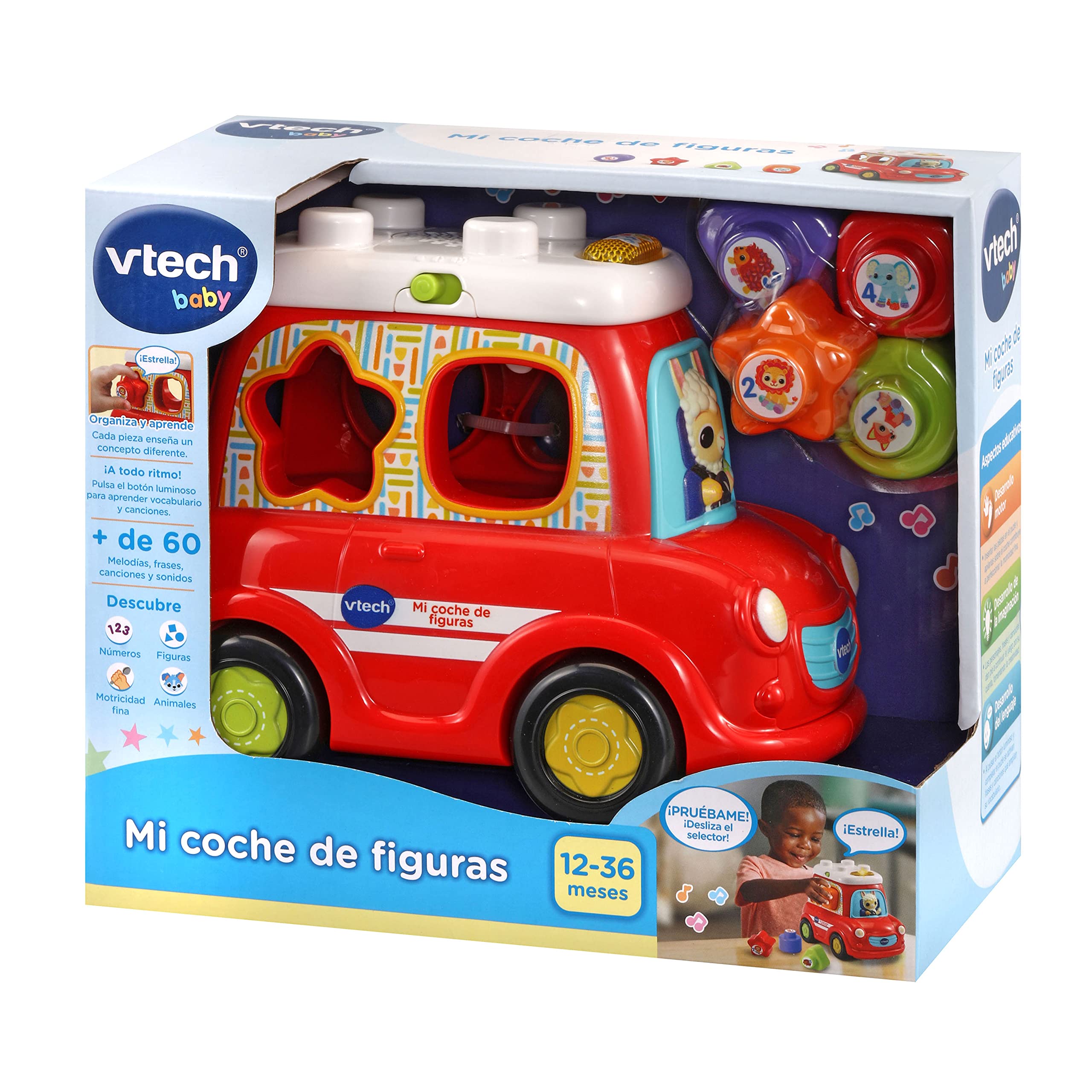 VTech Mi Coche De Figuras – Vehículo Interactivo Con Encajables, +60 Canciones Y Sonidos, Juguete Educativo Para Bebés +12 Meses
