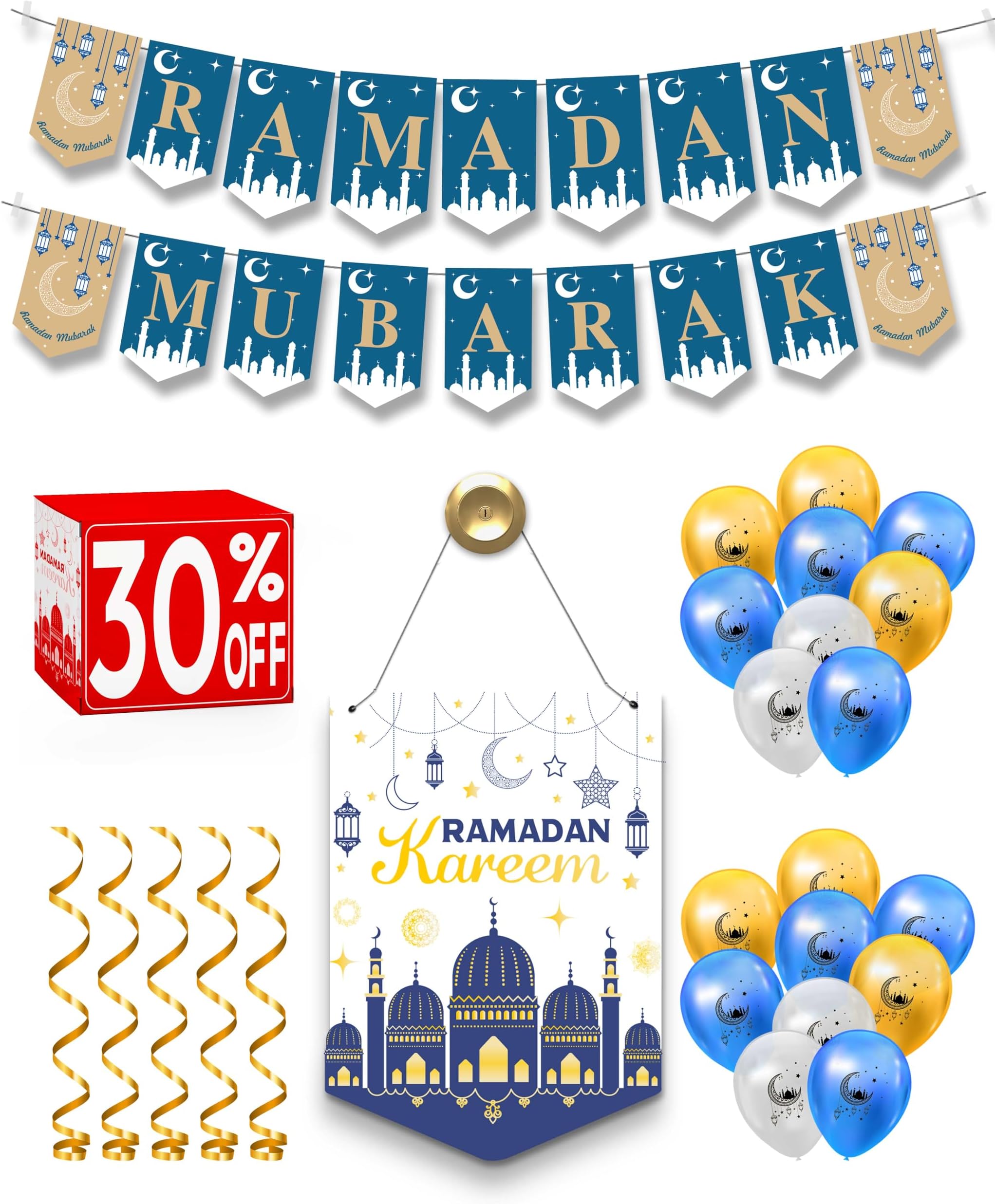 OLEEK Ramadan decorations for home 2026 set ( ramadan wreath -2 Ramdan banner 18 Ramdan balloons ) Ramadan decor - Ramadan's gifts - Ramadan's decoration - Ramadan's mubarak banners
