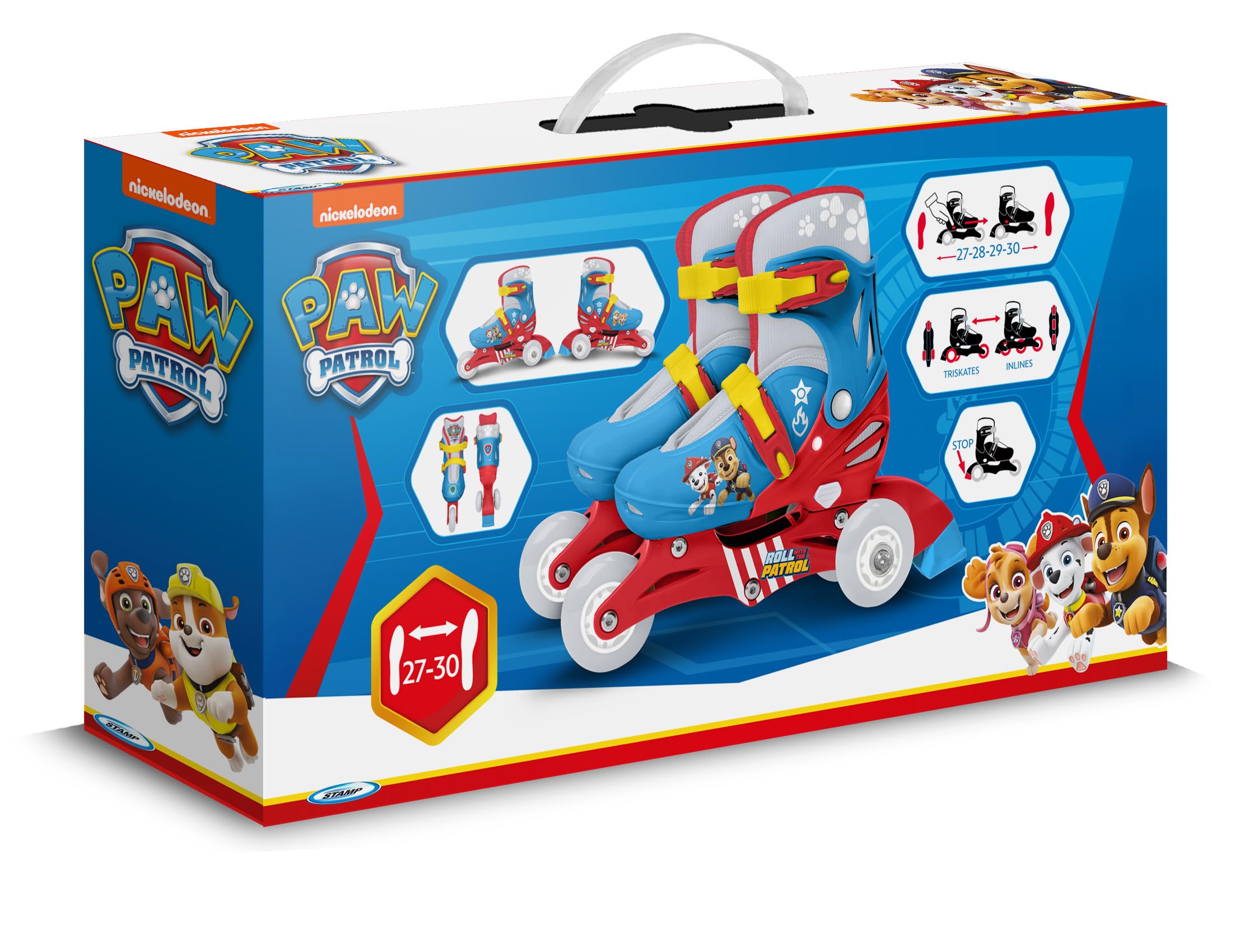 Adjustable Two in One 3 Wheels Skate Paw Patrol Size 27-30, Bleu