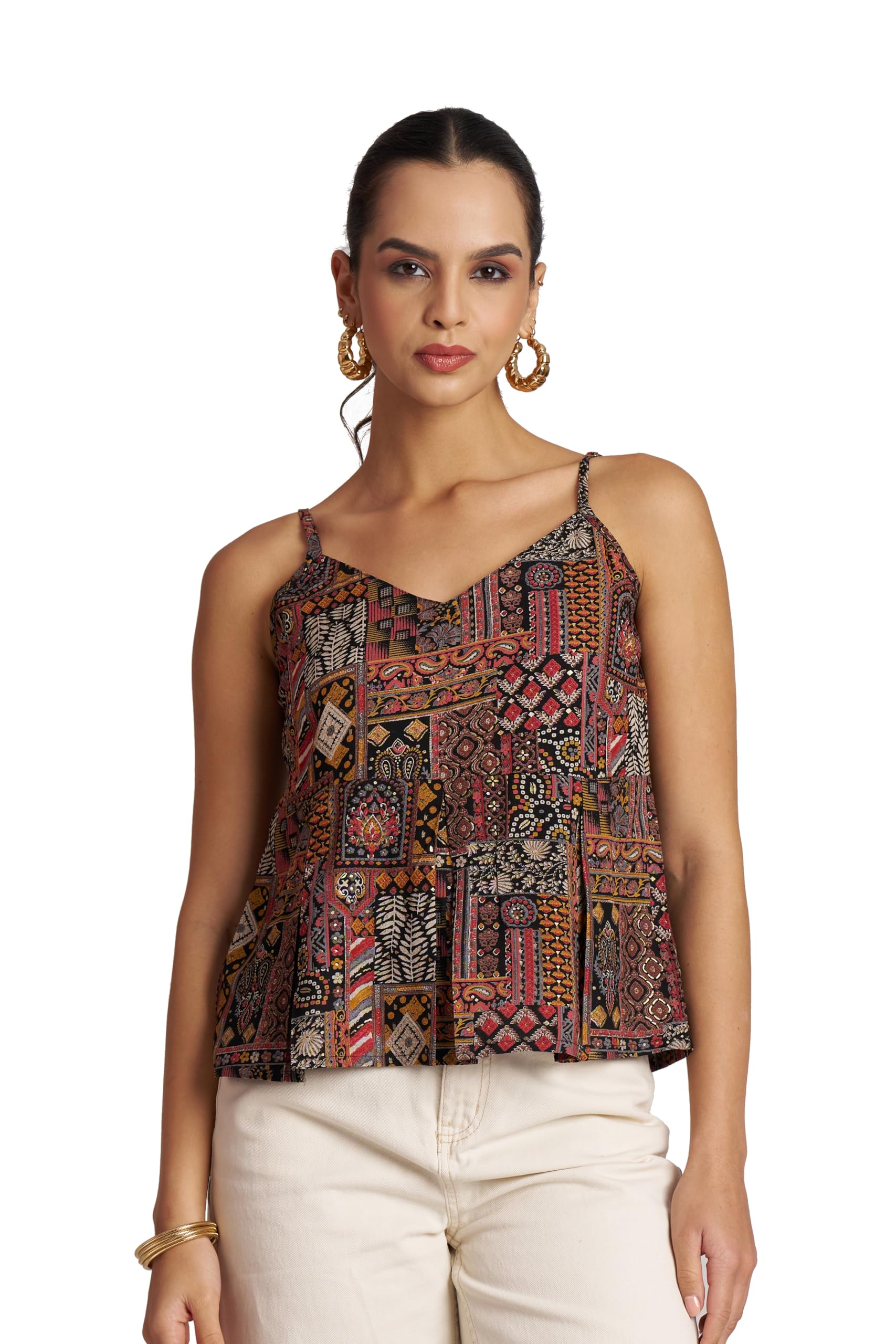 Stylish Ethnic Printed Adjustable Straps with Sliders Sleeveless Cotton Peplum Crop Top-image-17