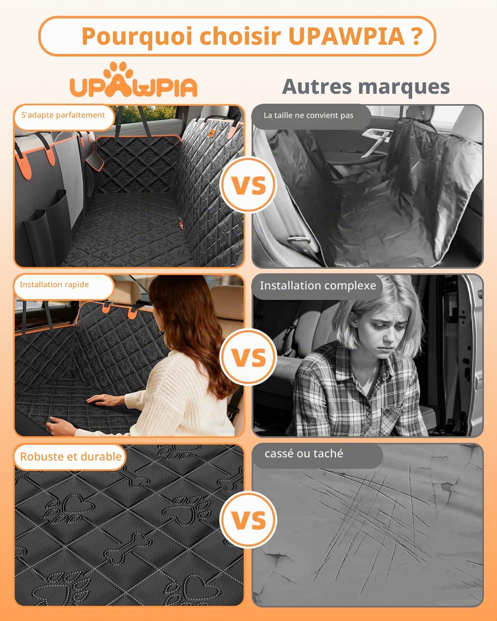 Fond Rigide Protection Voiture Chien Extension Housse Voiture Chien Aux Rayures Imperméable Protection Voiture Chien Siege Arriere avec Ceinture Convient à la Plupart des Voitures SUV Camions