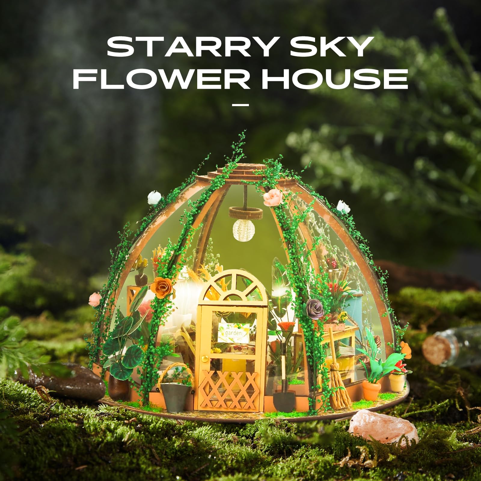Taimimy DIY Miniature House Kit,Miniature Building Kits,Wooden Greenhouse Miniature Kit with Furniture & LED,Mini House Making Kit for Adults,Hobby Craft Home Decor Birthday Gifts