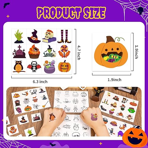 Miniatura 3 de 336 tatuajes de Halloween para niños, surtidos que brillan en la oscuridad, tatuajes temporales coloridos, calcomanías de tatuajes para fiestas
