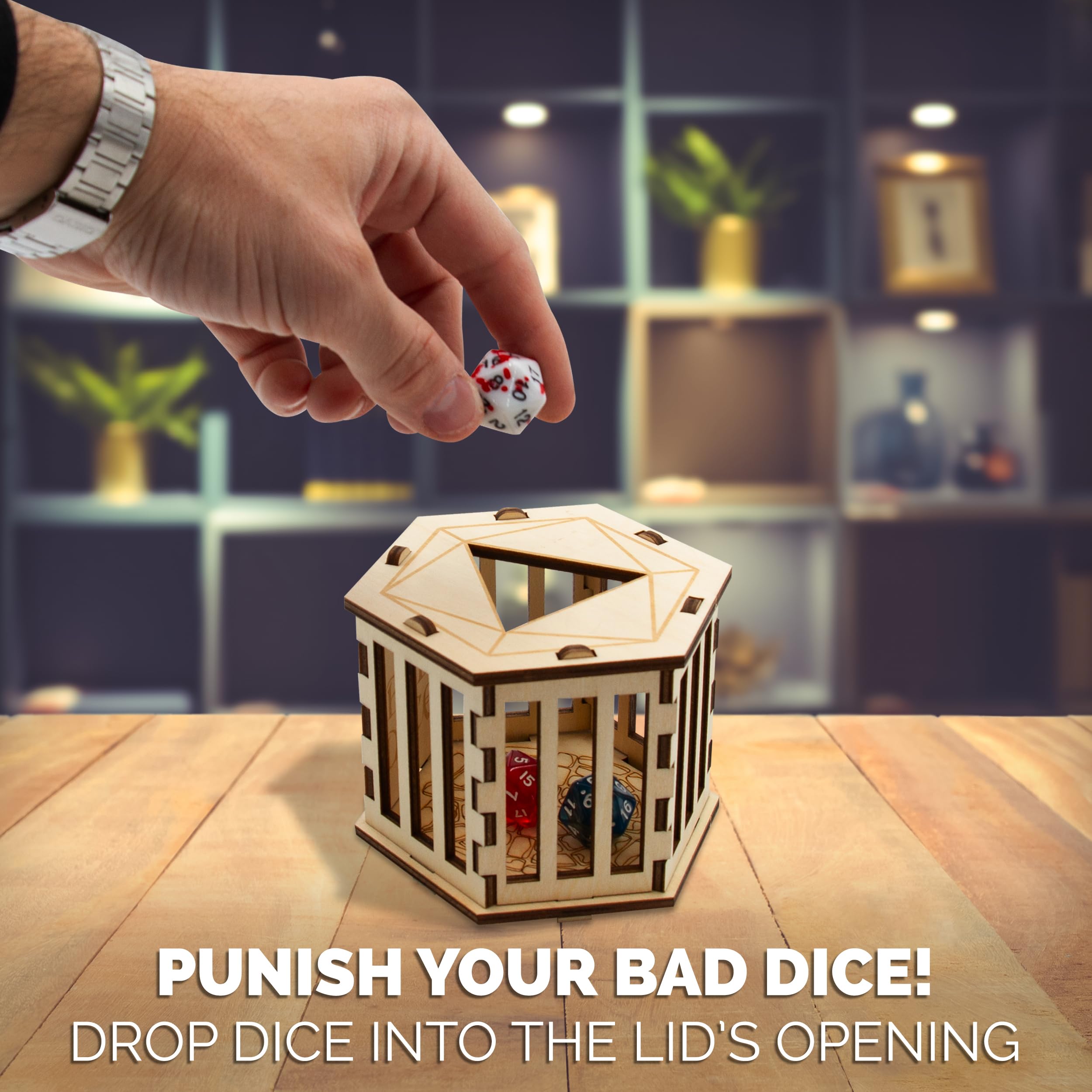 CASEMATIX DND Dice Jail for Up to 50 RPG Dice with Storage Bag, Wooden Polyhedral Set Cage for Dungeons & Dragons - Image 2
