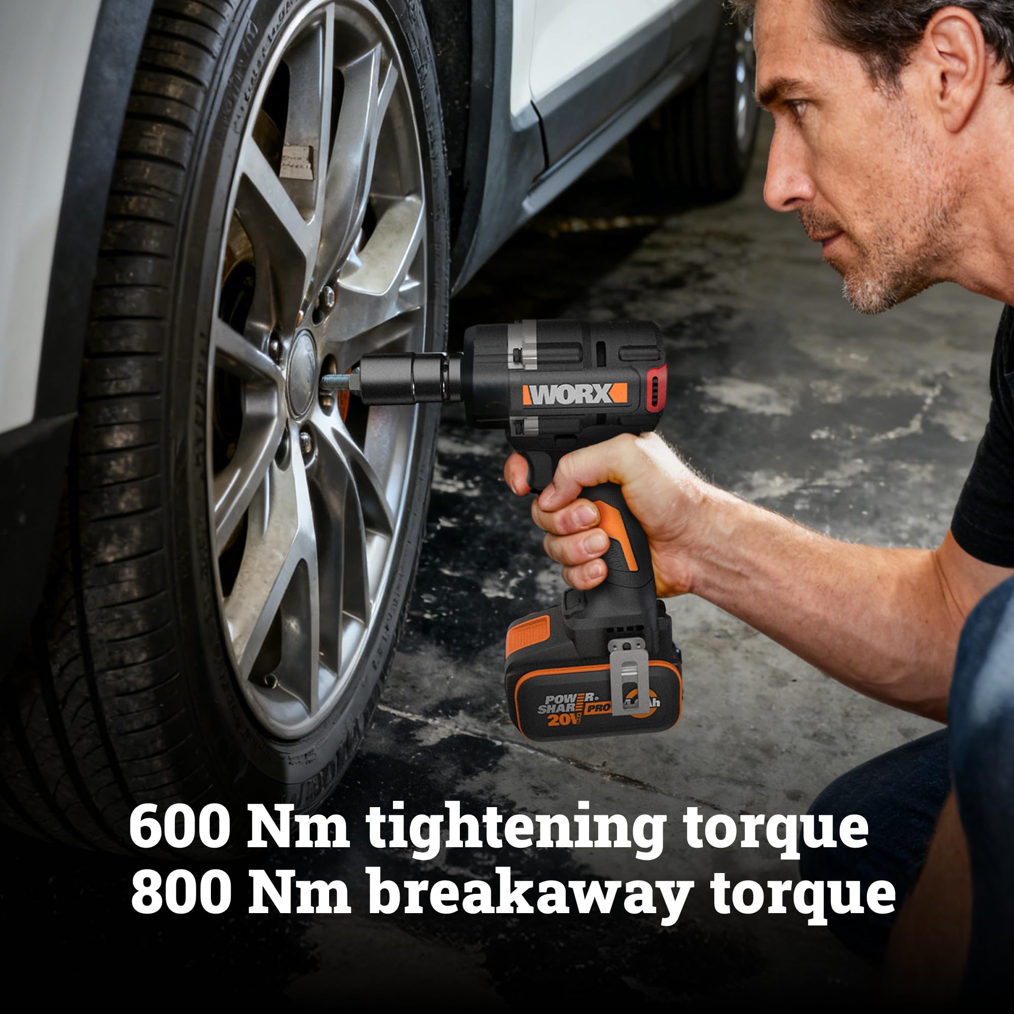 WORX 20 V WX273.9, coppia max 800 Nm, motore brushless, velocità variabile, serraggio e allentamento, illuminazione a led, design compatto, fornito con 4 prese, senza batteria o caricabatterie