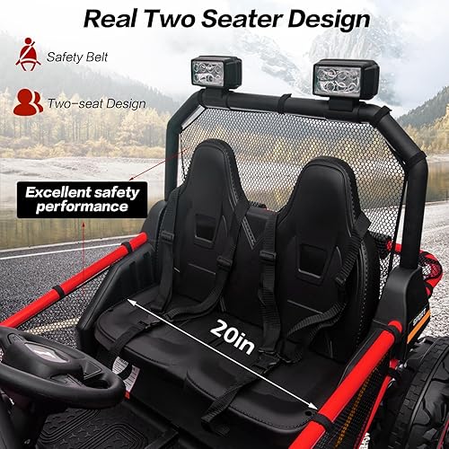 Miniatura 9 de ALINUX Vehículos eléctricos todoterreno de 24 V 10 AH de 2 plazas UTV, 4WD todoterreno para niños con control remoto, Bluetooth, velocidad máxima de