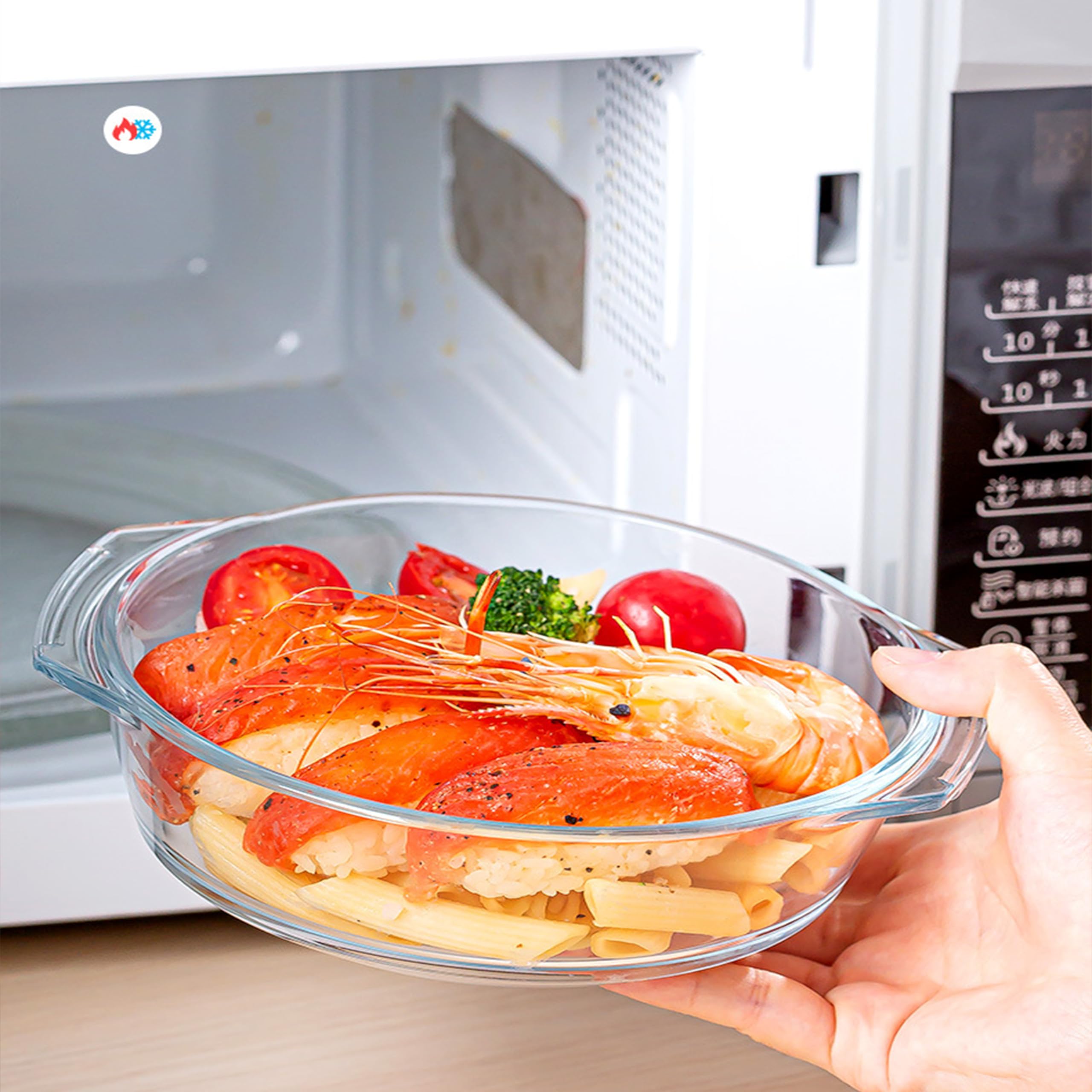 Retoo Plat à Four, Verre Borosilicate, Résistant à la Chaleur, pour Lasagnes, Tiramisu, Cocotte, Passe au Lave-Vaisselle, Bol Rond Coque, 1,5 l, 23,5 x 20,5 x 10,5 cm, Transparent