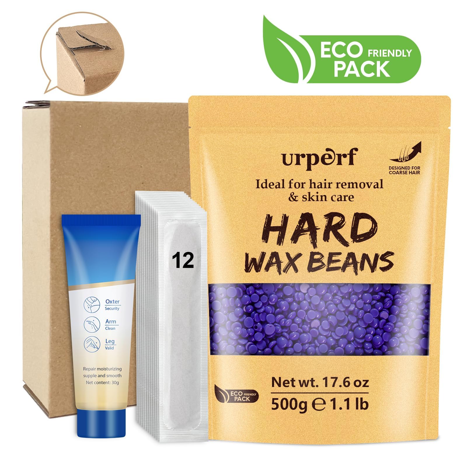 Hard Wax Beads, 1.1 lb Waxing Beads, Brazilian Bikini Wax,Hard Wax Hair Removal for Face, Body, Legs, Pearl Beads for Wax Warmers, with 30g Care Cream & 12 Applicator Sticks