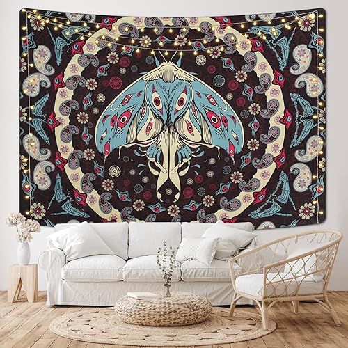 Boniboni Tapiz de polilla, tapices de flores, tapiz de mandala bohemio, colorido para dormitorio, sala de estar o dormitorio (51.2 x 59.1 pulgadas)