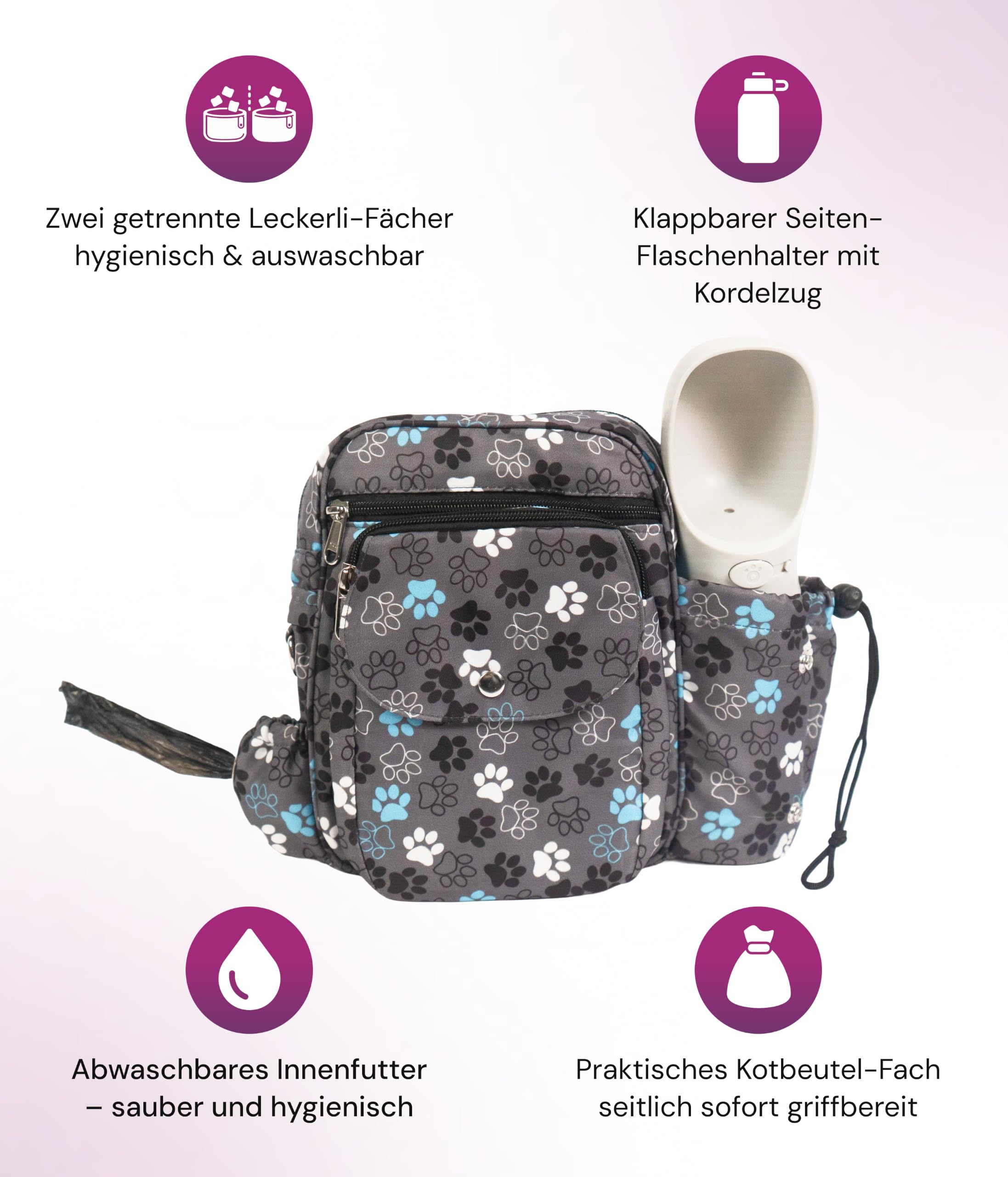 Konstanz Mandala 71049 – Gassitasche mit integriertem Flaschenhalter – Leckerlitasche für Hunde, wasserabweisend, 2-in-1 Tasche – für Gassi & Training