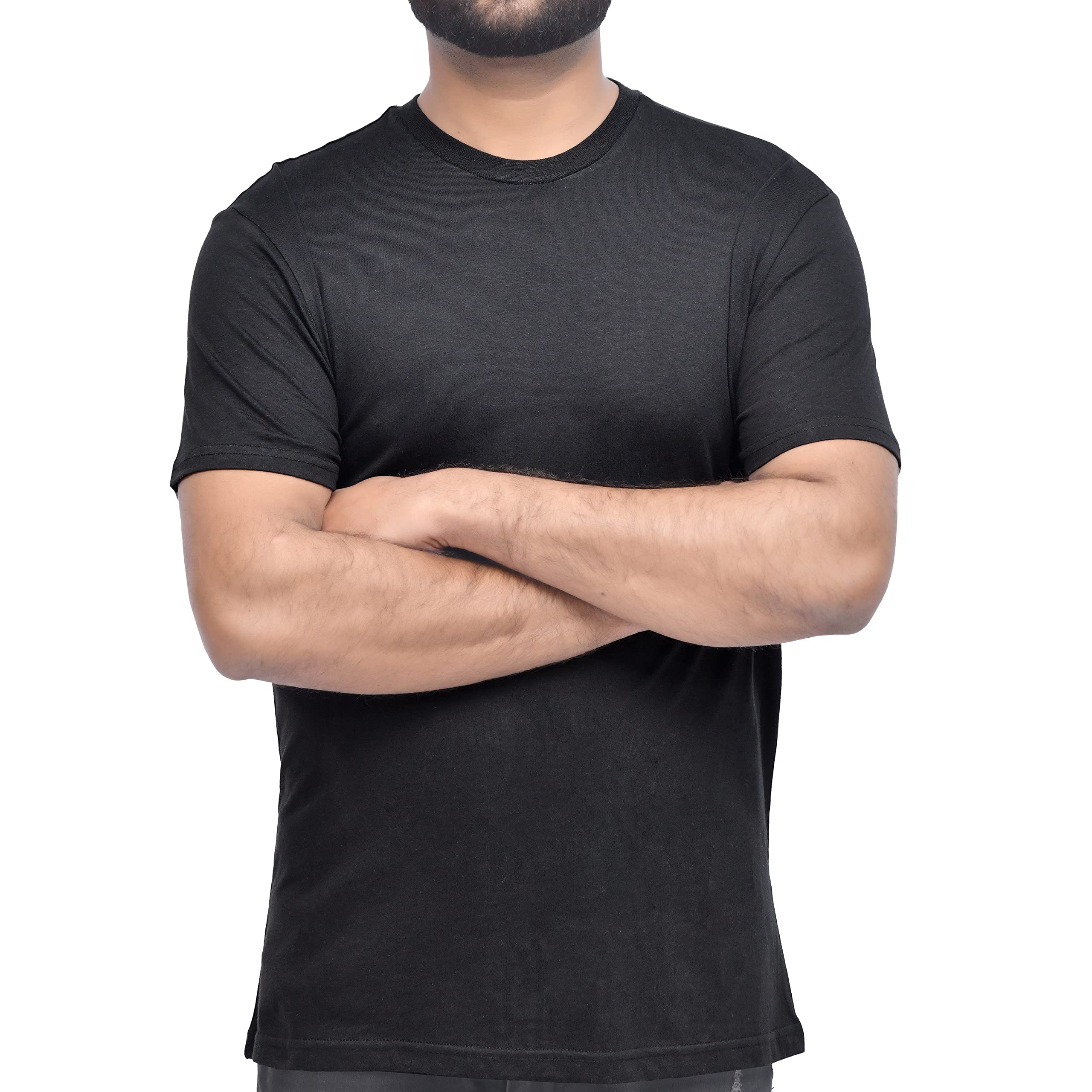 Sleepdown Men's Casual Short Sleeve Crew Neck T-Shirt 100% Cotton Plain Top Tee Shirt - Black - L