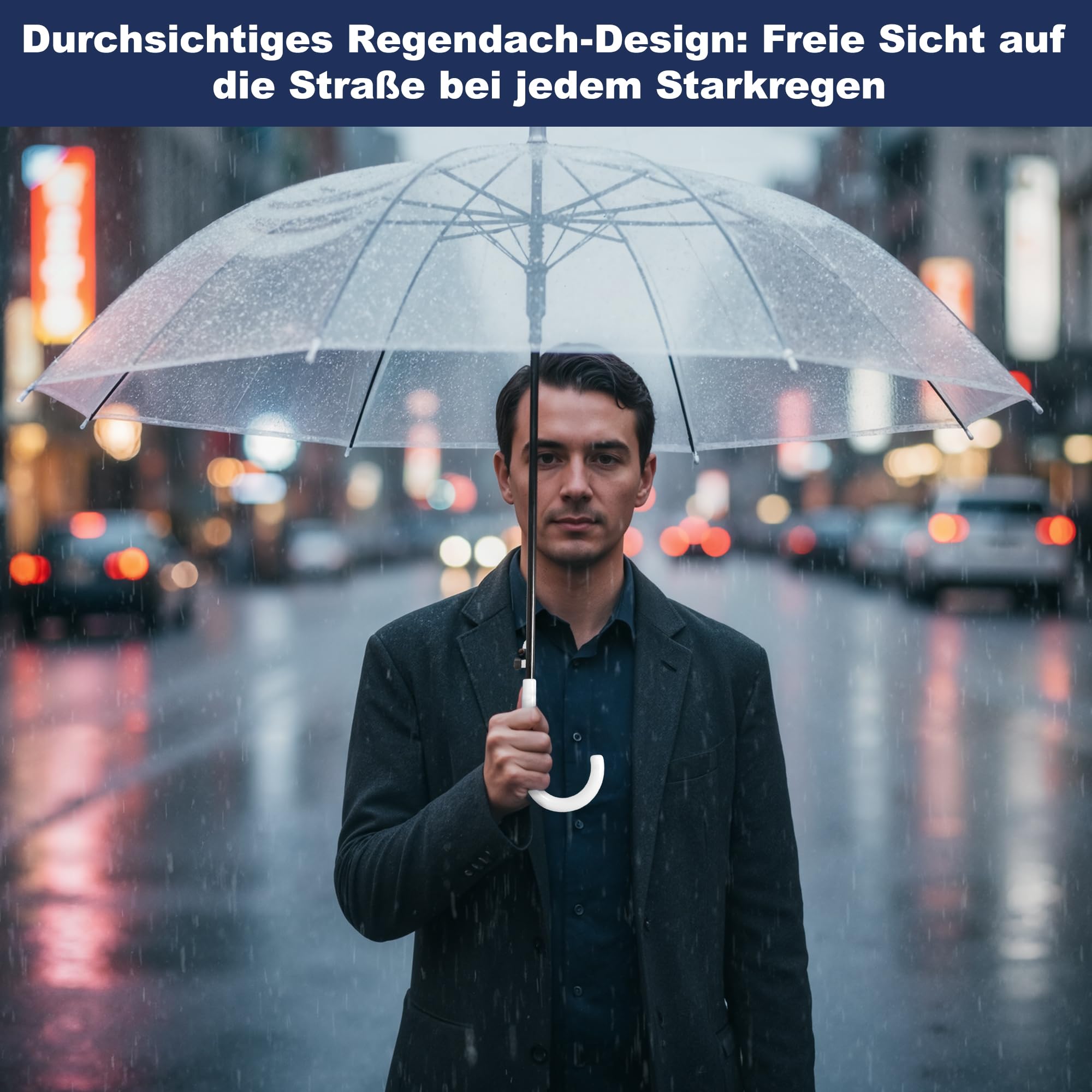 uyoyous 10pcs Einweg durchsichtig Stockschirme, Automatische transparent Regenschirm mit 8 Metal Schirmrippen Zerklüftet, Einzelschirm Ø 95 cm, Ein Personen Regenschirm
