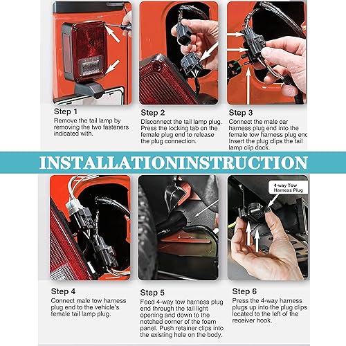 Miniatura 3 de Arnés de cableado de remolque de 4 pines de 67 pulgadas 17275.01 compatible con Jeep Wrangler JK JKU Rubicon Sahara Sport Unlimited de 2 puertas y 4