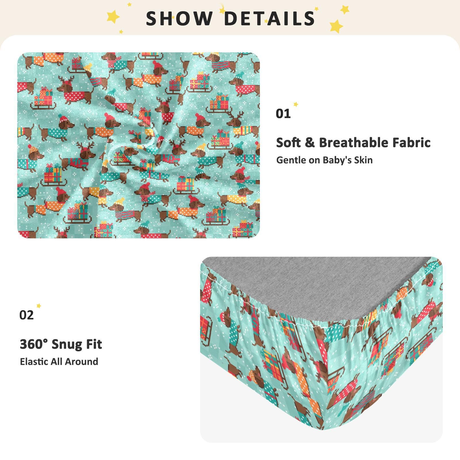 Drap-housse pour lit de bébé motif teckels de Noël pour garçons et filles, 71,1 x 132,1 cm