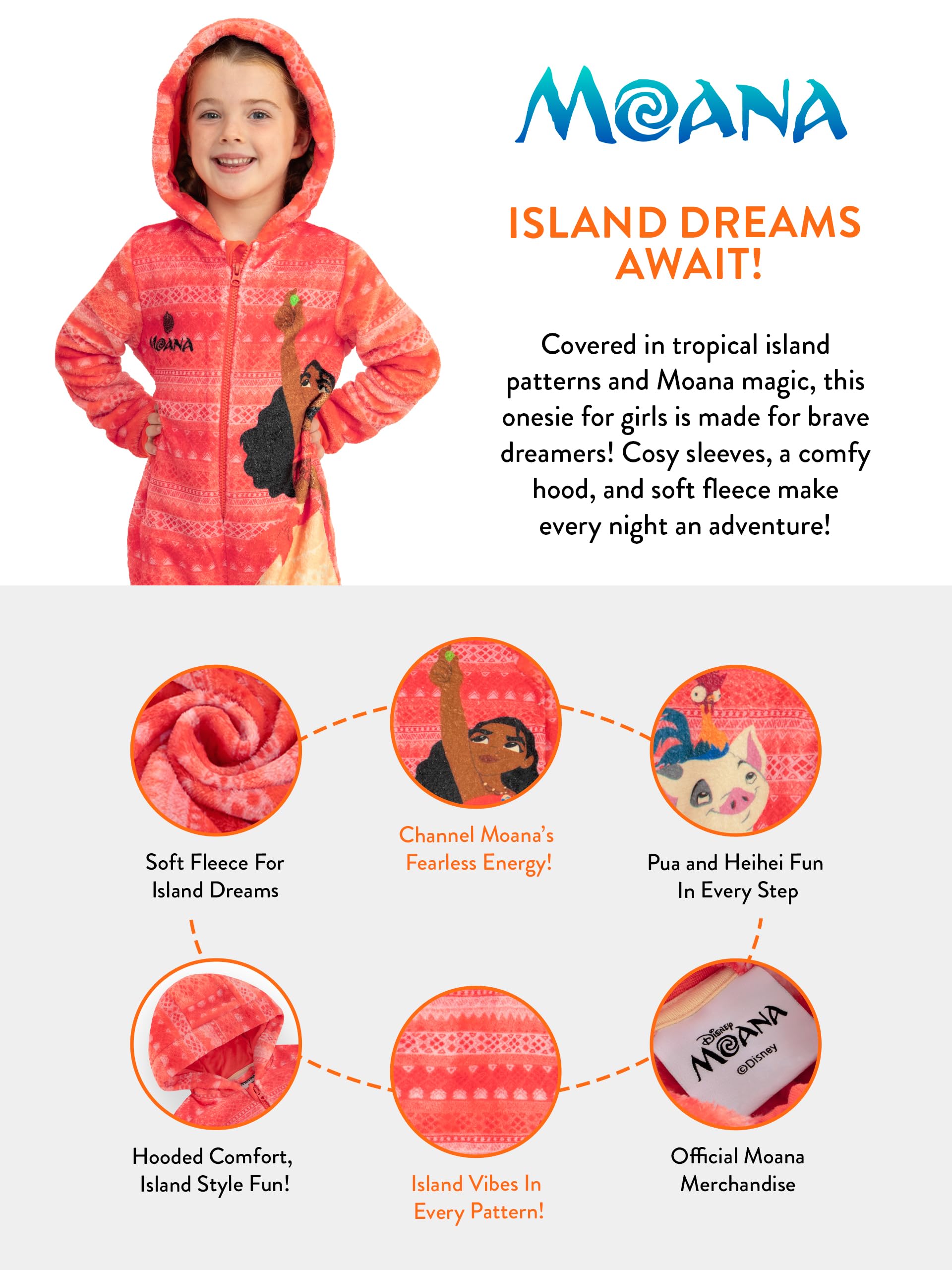 Disney Vaiana Onesie Mädchen, Kuscheliger Schlafoverall Kinder Aus Fleece, Moana Onesie Kinder Für Winter