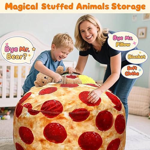 Miniatura 132 de Lukeight - Puf de almacenamiento de animales de peluche para niños, funda para puf de dinosaurio con cremallera para organizar la habitación