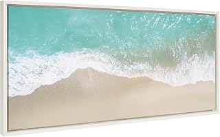 Kate and Laurel Sylvie Ocean Beach Fantasy Framed Canvas Wall Art by The Creative Bunch Studio; 18 x 40; White; Chic Tropical Beach Art; Panel Wall Décor