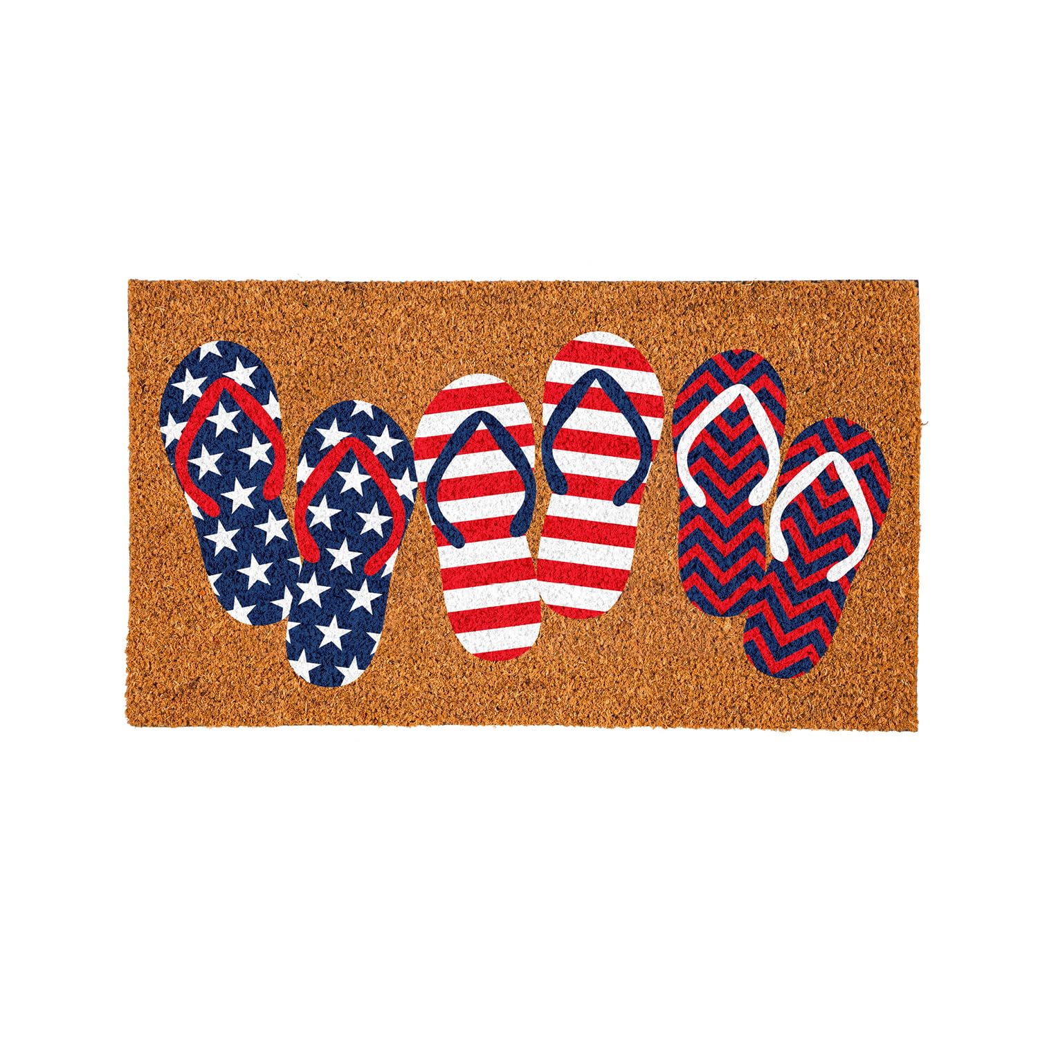 Evergreen Flag Flip Flops Red White and Blue Doormat | 28 x 16 inches | Dirt Catching Natural Coir | All-Season | Non-Slip Backing | Indoor and