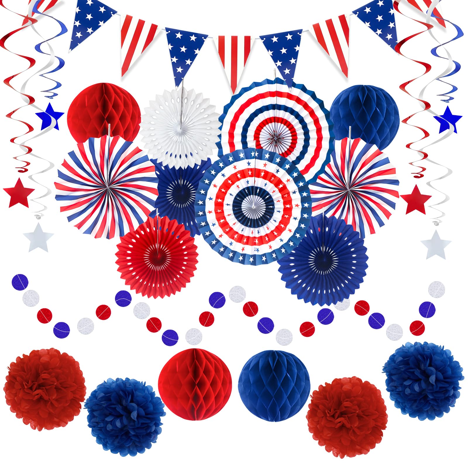24 Pcs Fans and Pom Poms Kit