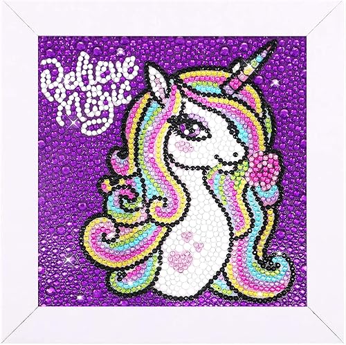 Craftoy Kits de pintura de diamantes 5D para niños de 7.1 x 7.1 pulgadas, marco de madera, arte y manualidades para niños, calcomanías de gemas de