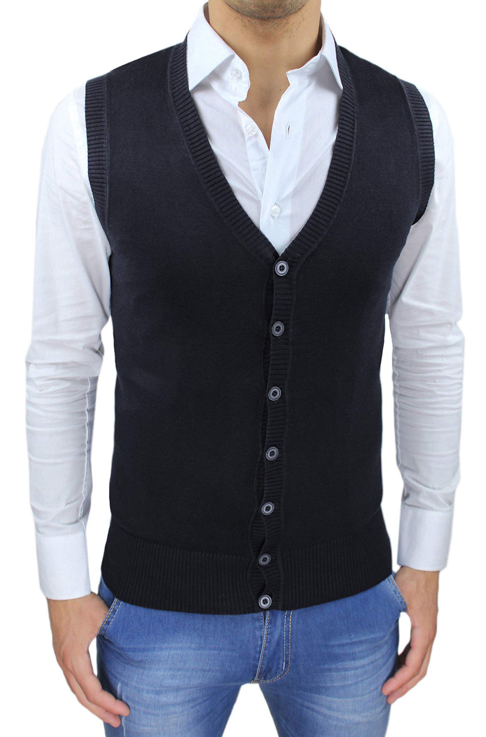 Gilet Smanicato Uomo Slim Fit Casual Elegante Corpetto Maglia Cardigan Bottoni