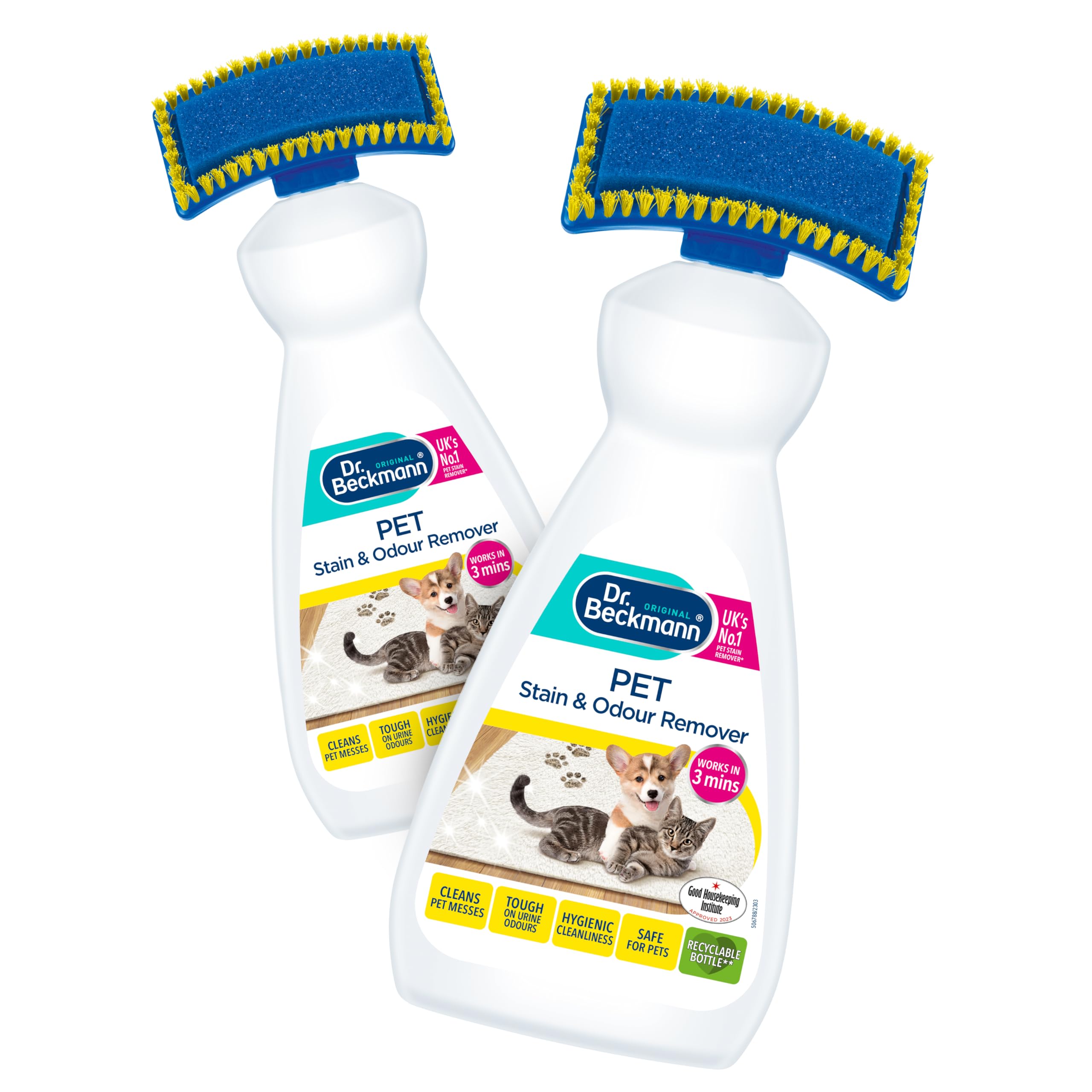 Dr. Beckmann Pet Stain and Odour Remover, Eliminates stains and odours caused by pets, including applicator brush, Pack of 2 x 650 ml