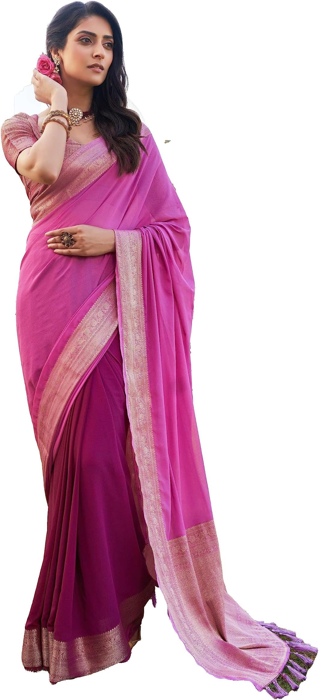 Sarees for Women Indian Georgette Silk Woven Saree | Rakhi Diwali Gift Sari & Unstitched Blouse