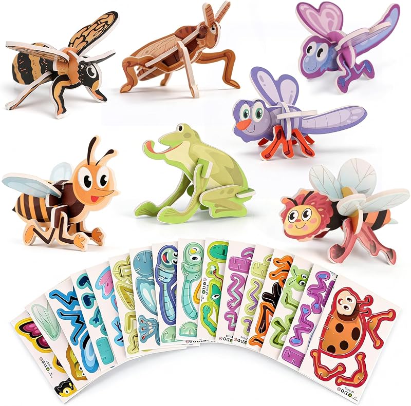 DIY 3D Creative Insect Paper Jigsaw Puzzle Set, 25 PCS Smart 3D Assembly Challenge Insect Puzzle, Educational, Glue-Free Assembly, Activity for Classroom & Family Fun, 3D Cartoon DIY Cardboards