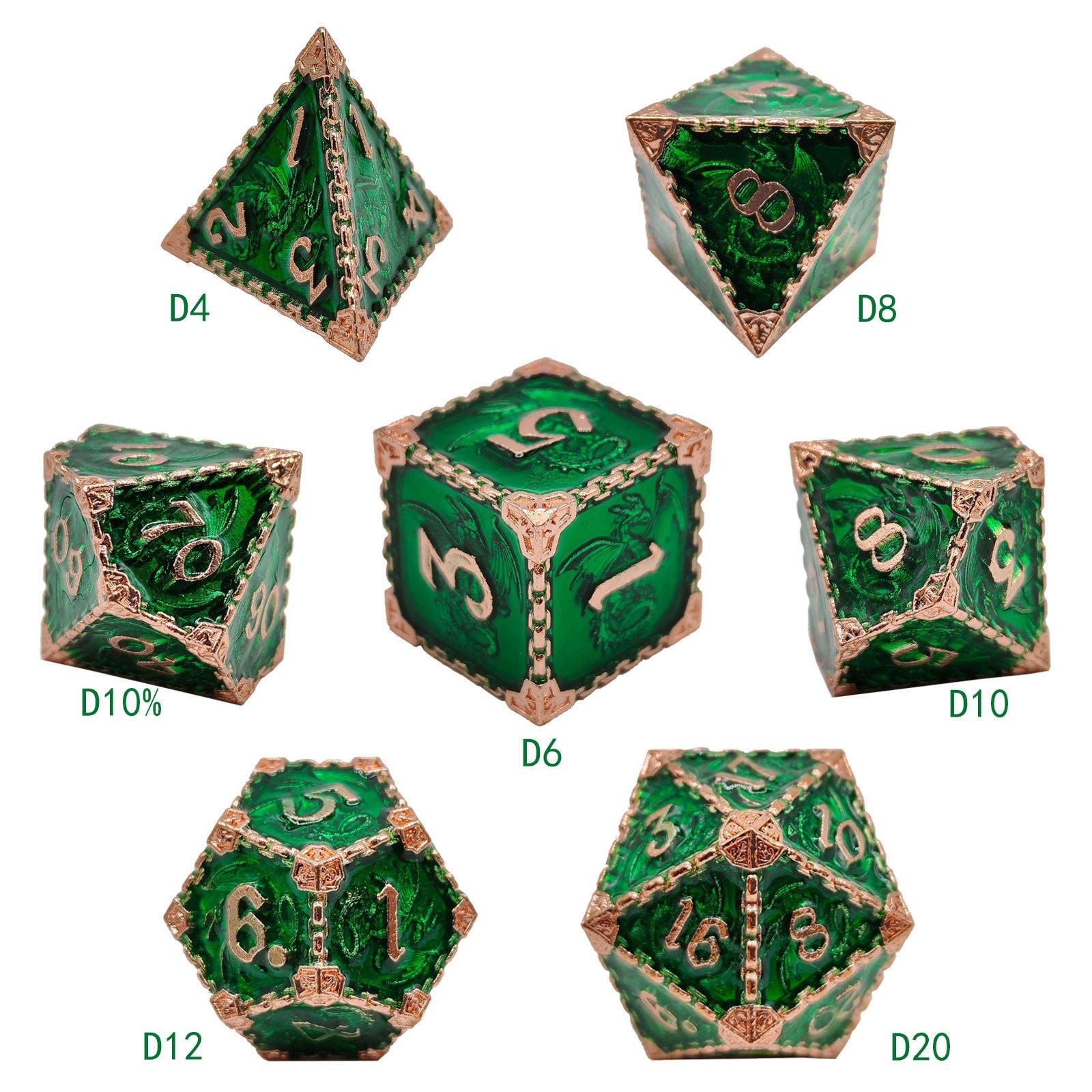 Zestaw kości do gry, 7 sztuk Wielościenny wielostronny zestaw akcesoriów do kasyna Rekwizyty Zaopatrzenie imprezy Odgrywanie ról dla DND dla dorosłych RPG, zielony (Color : Groen)