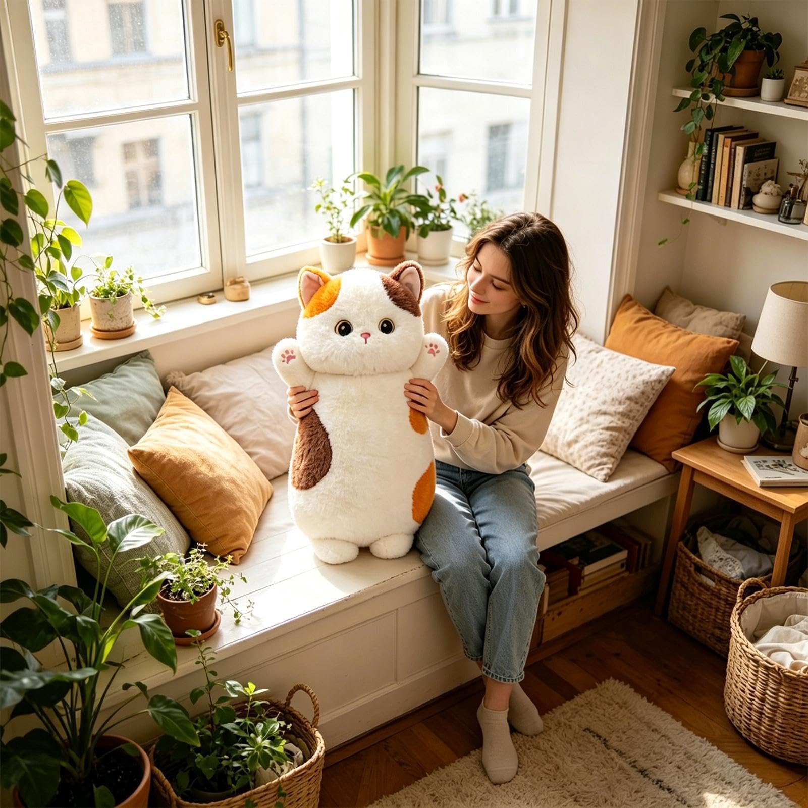 Almohada De Gato De Peluche Para Dormir Juguete De Peluche Suave De 65 cm | Almohada Corporal Larga De Gato Para Niños Niñas Adultos Hogar Sofá Cama Salón Dormitorio Decoración Cumpleaños