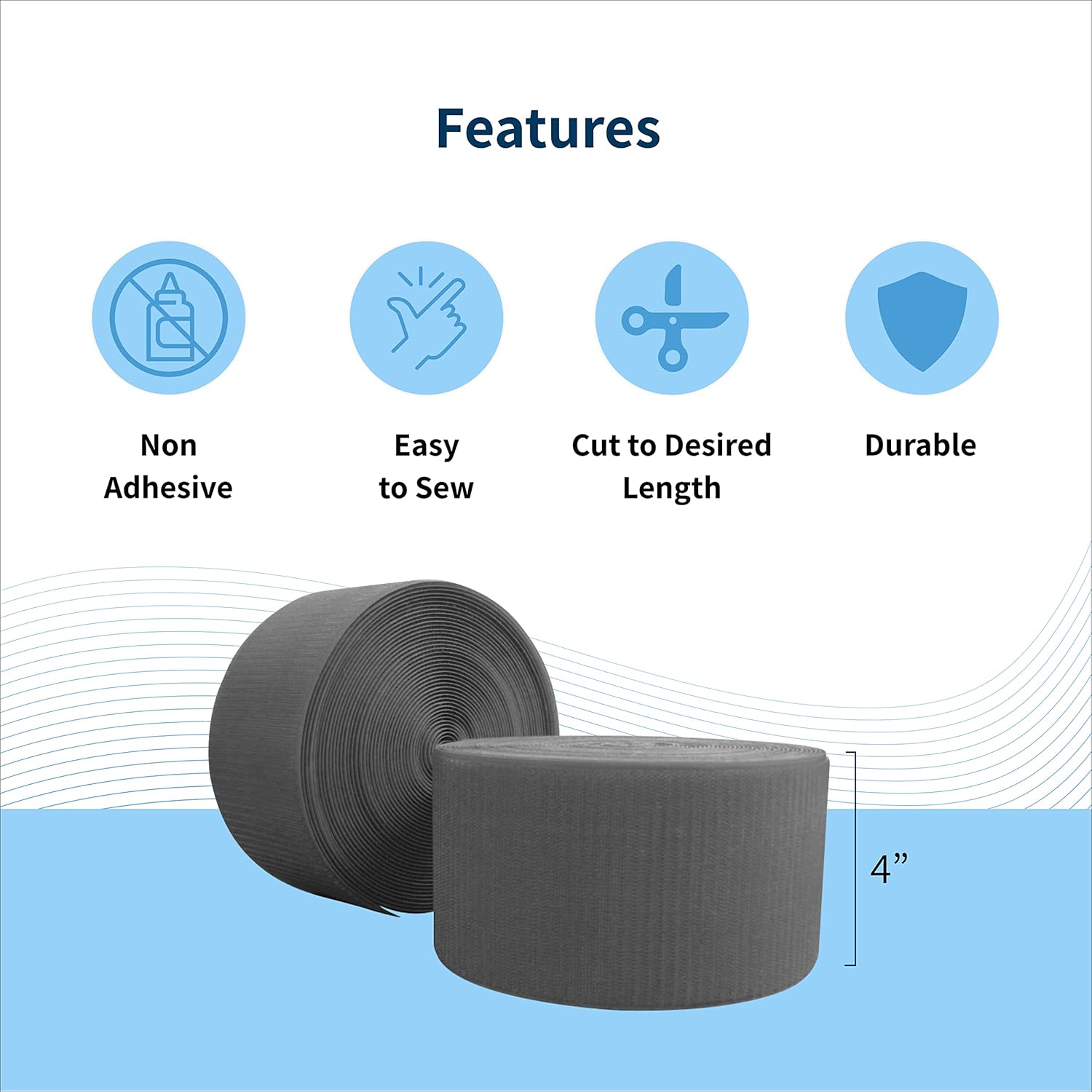 Envirolite Hook Fastener | 4" Wide, 42' Long | Gymnastics and Cheer Mat Tape | Nylon Hook for Carpet Bonded Foam Seams - Light Gray