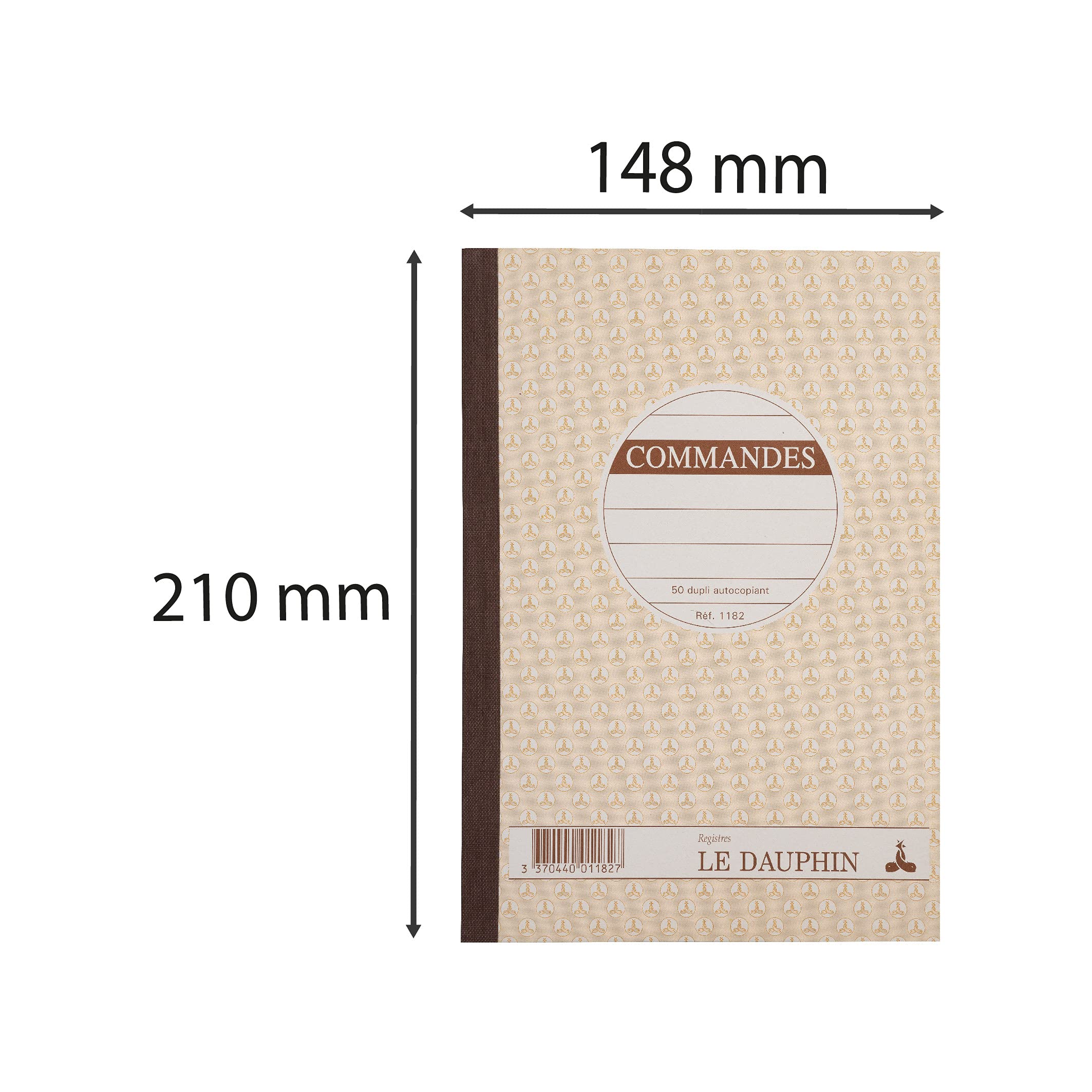 Le Dauphin - Réf. 1182D - Lot de 5 manifolds COMMANDES - papier autocopiant - duplicata (1original et 1 copie) - 50 feuilles - format 21 x 14,8 cm - couverture vernie