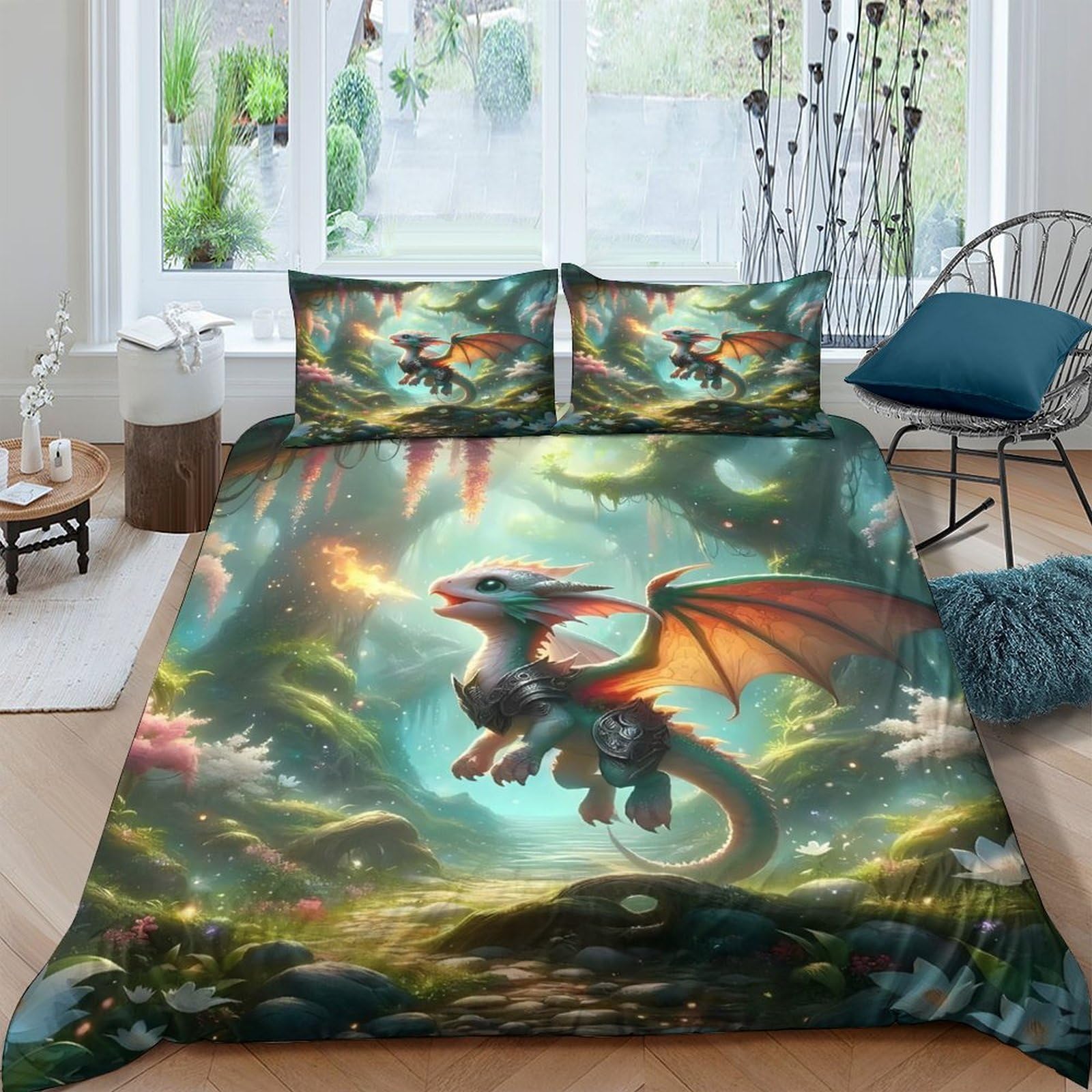 Ctjqhvkz Style-4 3D Printed Fantasy Dragon Fitted Sheet Microfiber Soft Breathable Forest Creature Bed Cover For Bedroom Dorm Mattress Decor Single（135X200cm）