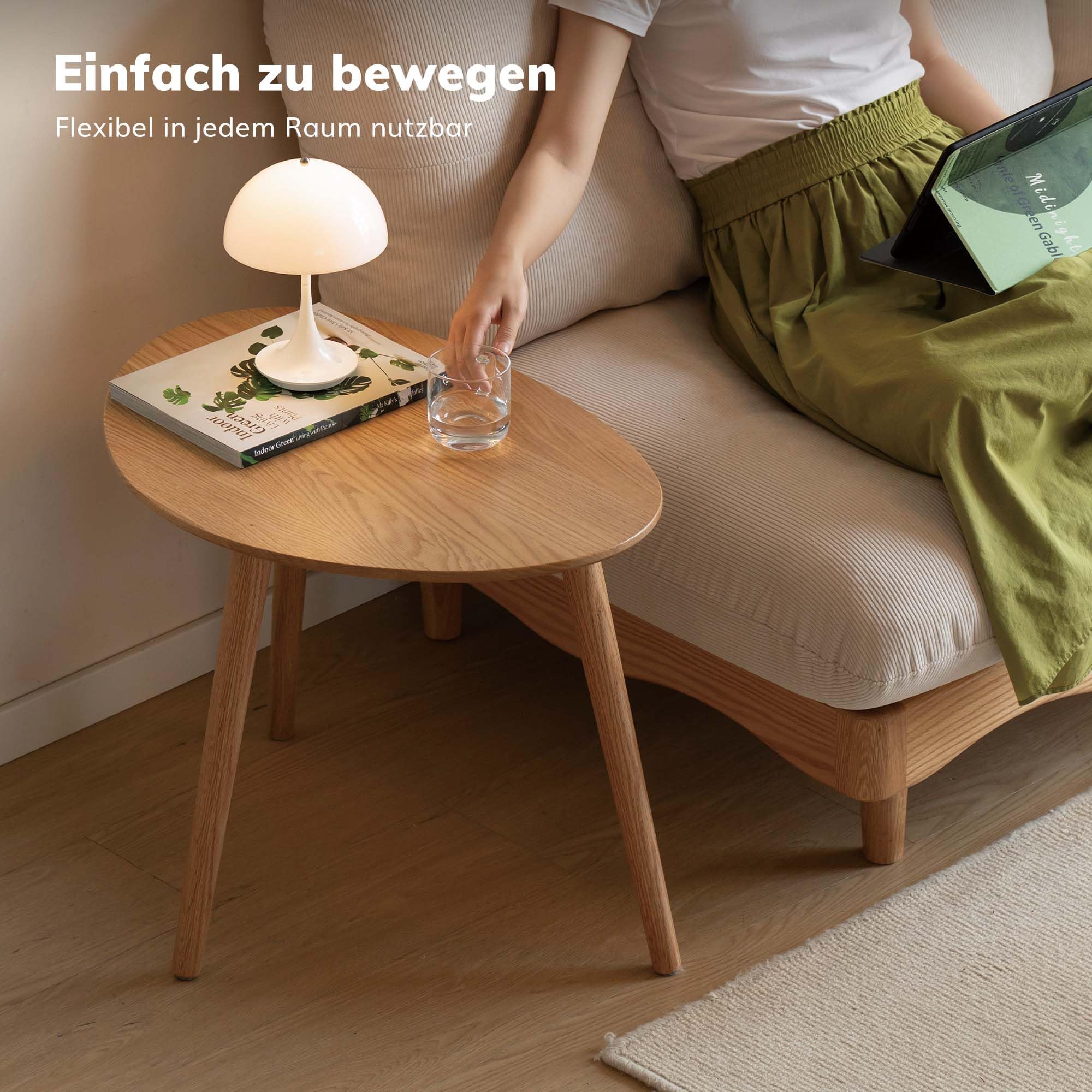YESWOOD Massivholz Beistelltisch, Couchtische aus Eiche, Ovaler Beistelltisch mit Naturholzbeinen, Kieselsteinform für Wohnzimmer und Balkon, Sofatisch modern, Natur, 34T x 50B x 45H cm