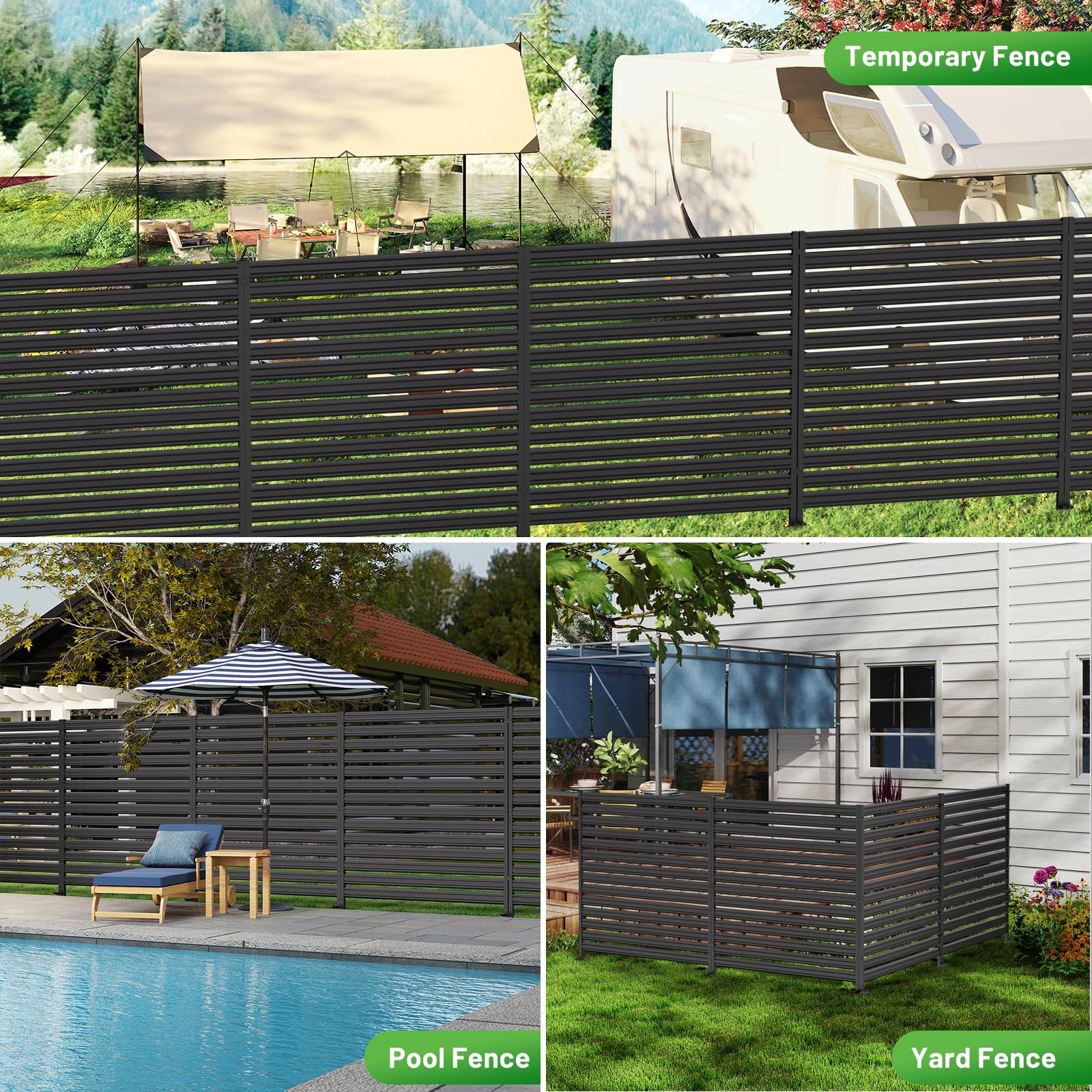 Condition photo showing New/Like New for 3 panels no-dig metal privacy fence screen, 42" h × 38" w outdoor air conditioner fence, rustproof ac unit cover to hide trash bins, pool equipment enclosure, decorative garden, patio & backyard