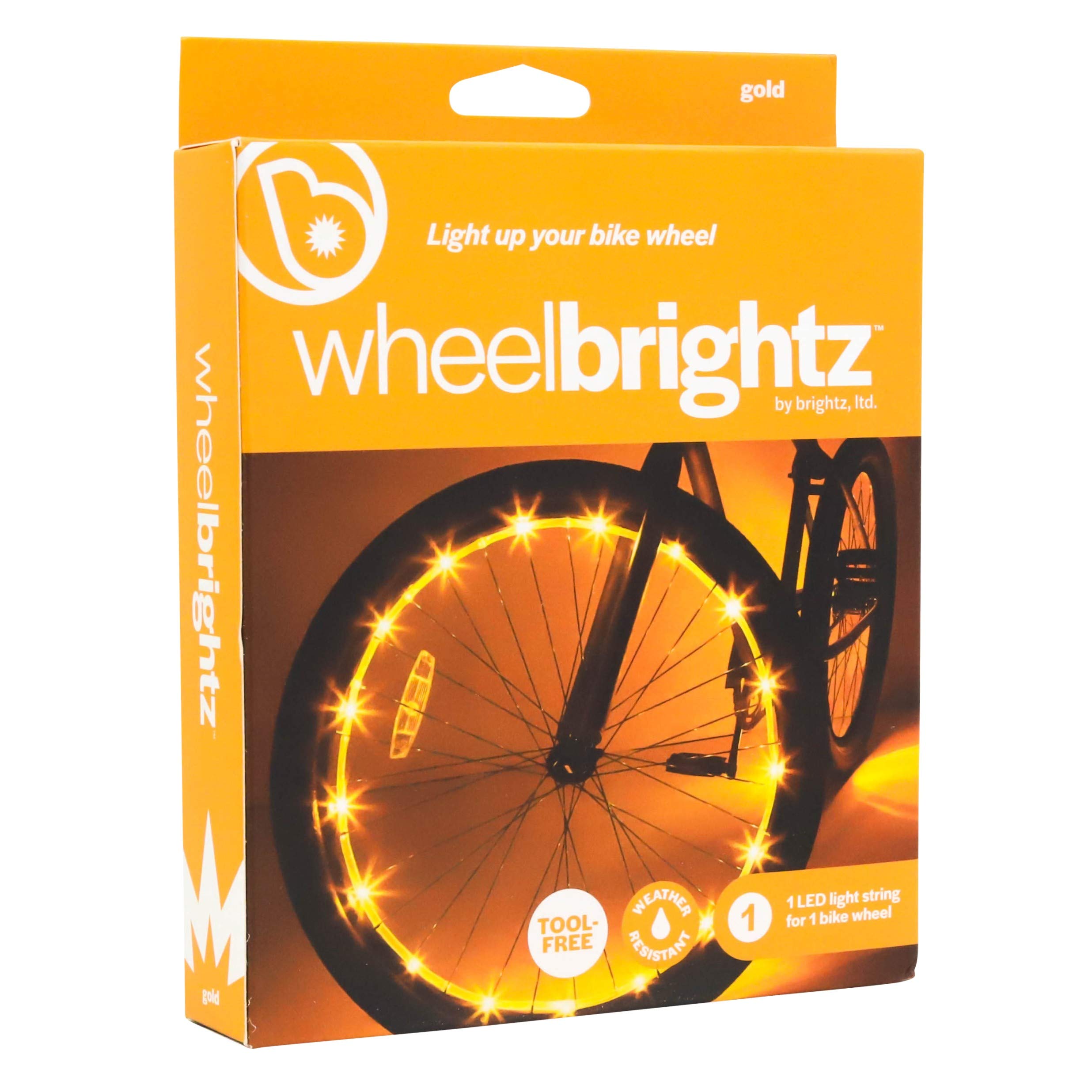 Wheelbrightz LED Bicycle Wheel Lights ââ‚¬â€œ Bright, Colorful Light for Bikes ââ‚¬â€œ Fits Front or Rear Tire ââ‚¬â€œ Weather-Resistant Tube with Battery Pack ââ‚¬â€œ for All Ages (Gold, 1-Wheel)