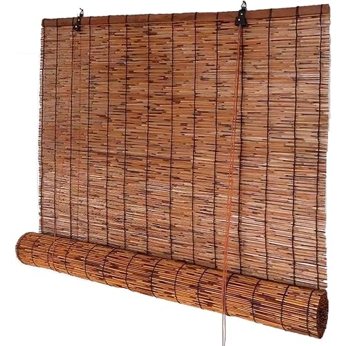 Bamboo Blinds, Cordless Bamboo Shades for Outdoor Patio Porch Privacy Roll up Blind Custom Size Wide 48" 72" 78" 23" 36" 64" 84" 60" Blackout Roller Window Roman Blinds with Lifter(62" x 60")